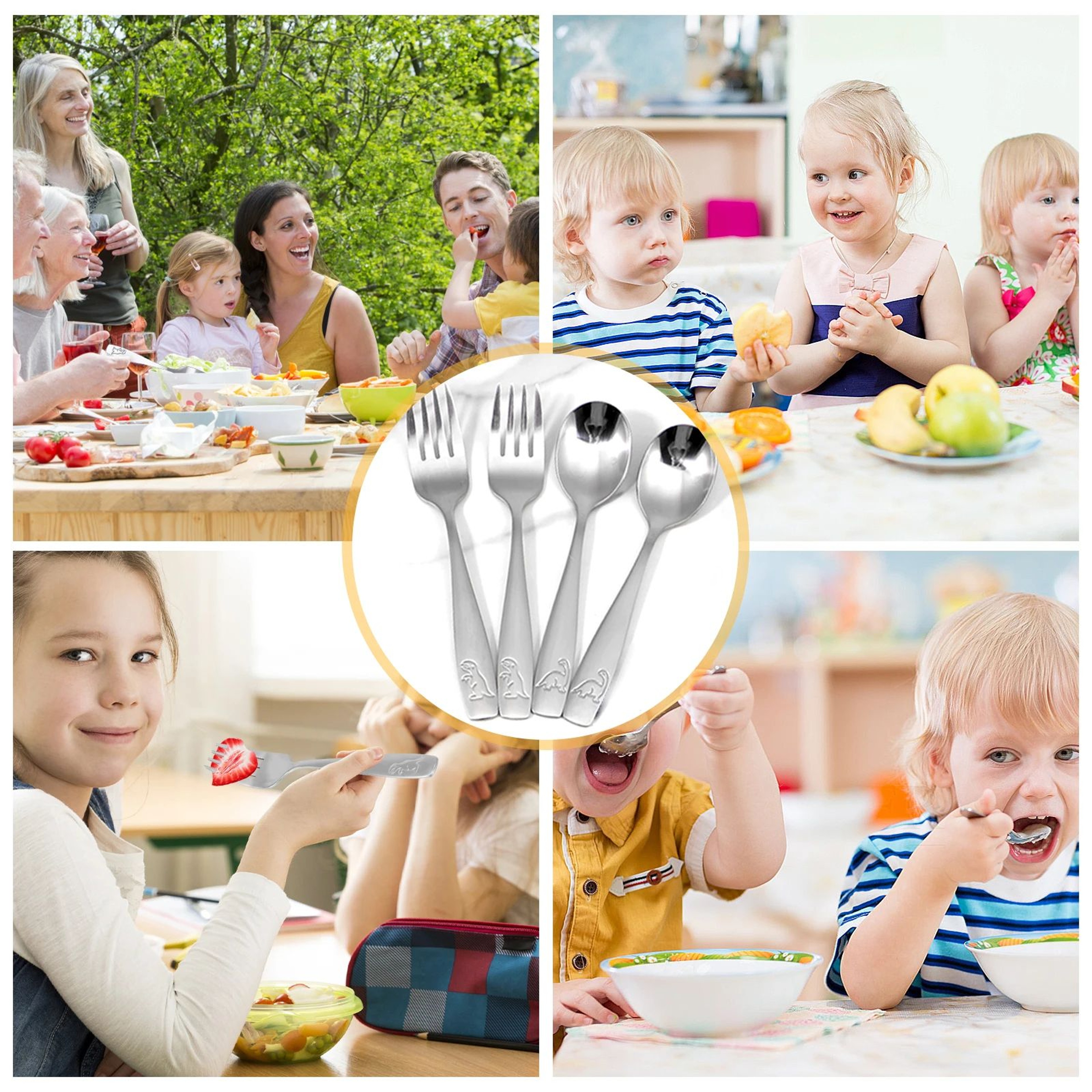 Stainless Steel Toddler Silverware Set Kids Spoon And Fork Flatware Set For Daily Meals And Parties 4