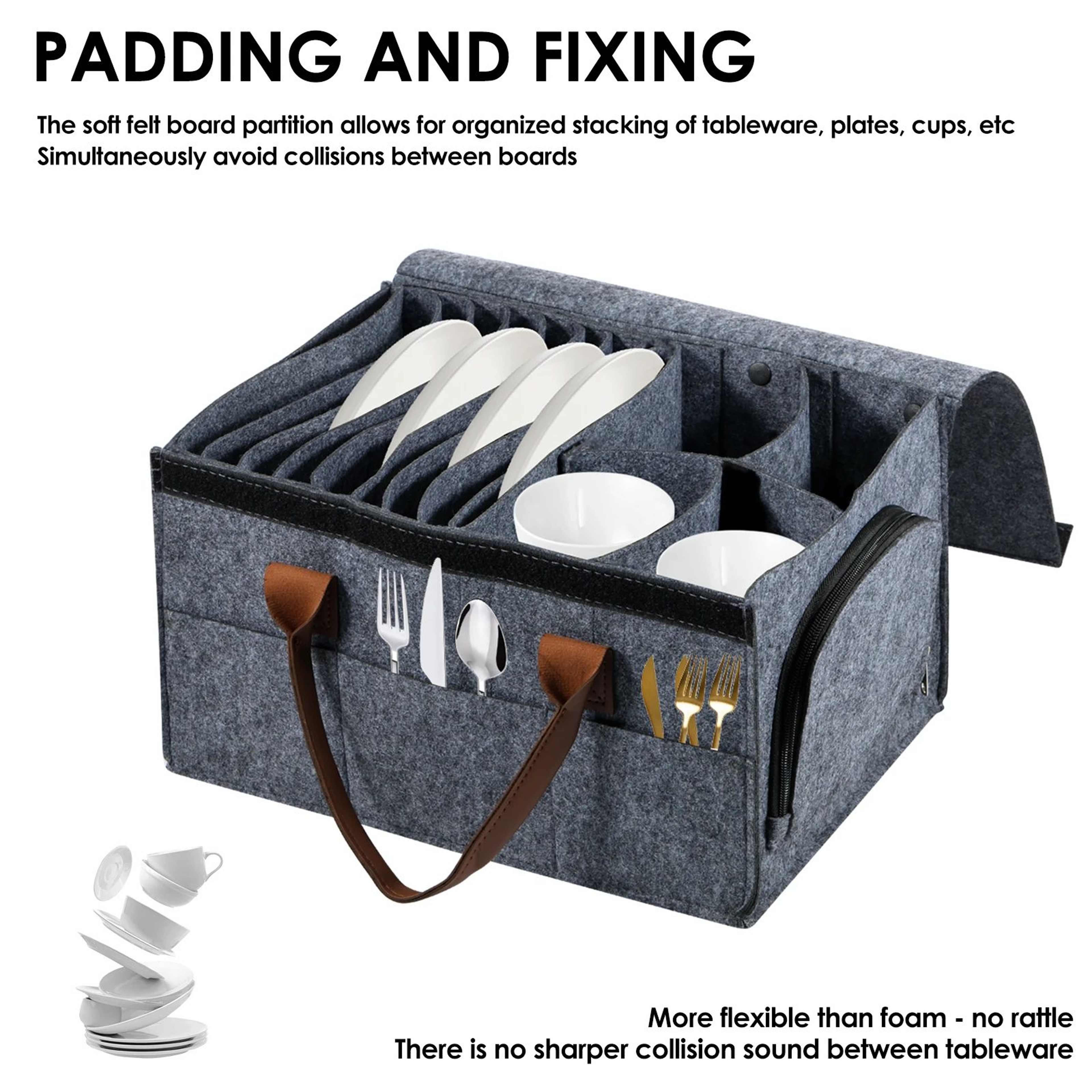 Portable Camping Dish Storage Organizer Felt RV Plate Storage Bag For Plates Cups And Tableware 3