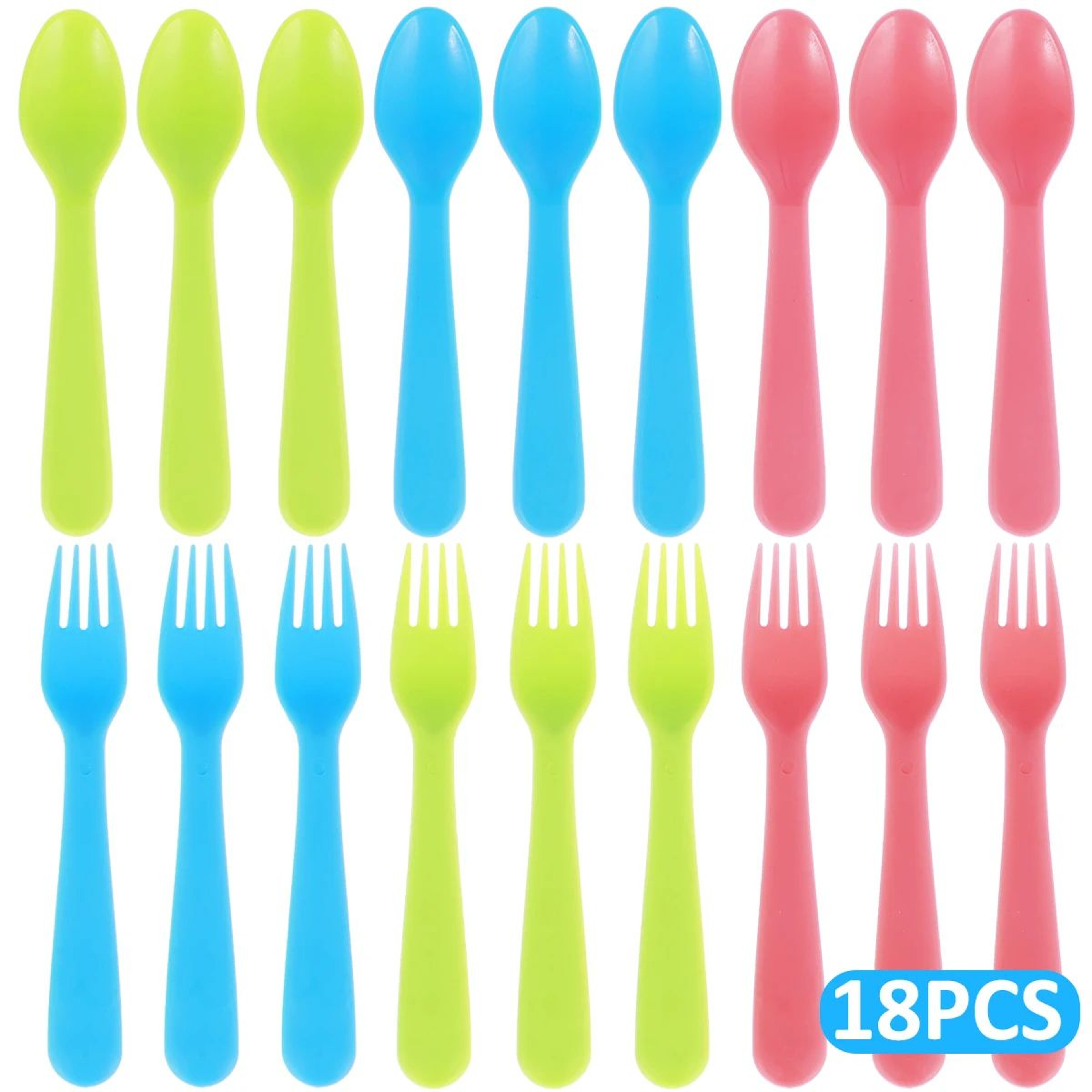 18 Piece Kids Utensils Set Reusable Toddler Forks And Spoons Colorful Portable Silverware 0