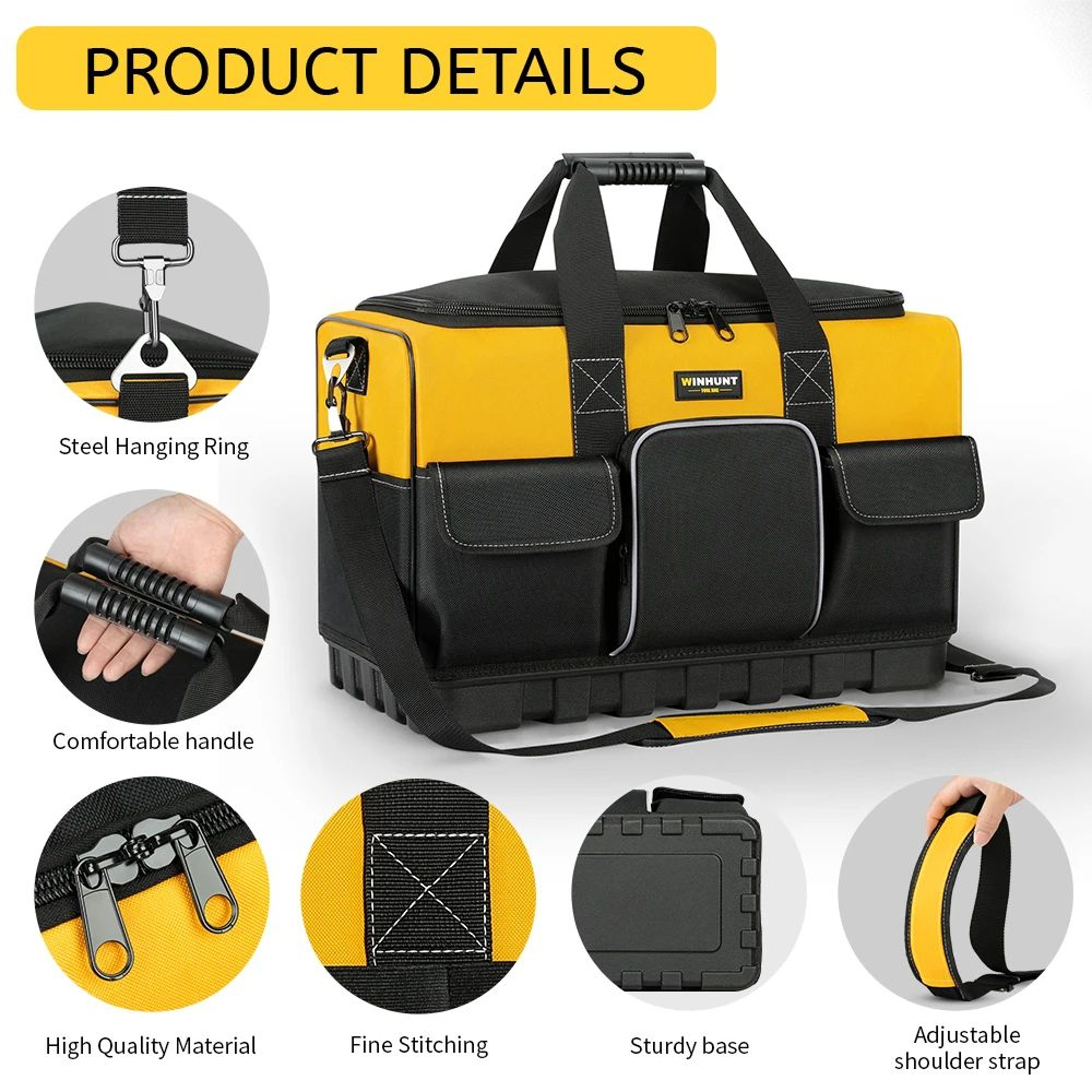 Heavy Duty Wide Mouth Tool Bag With Molded Base And Adjustable Shoulder Strap 3