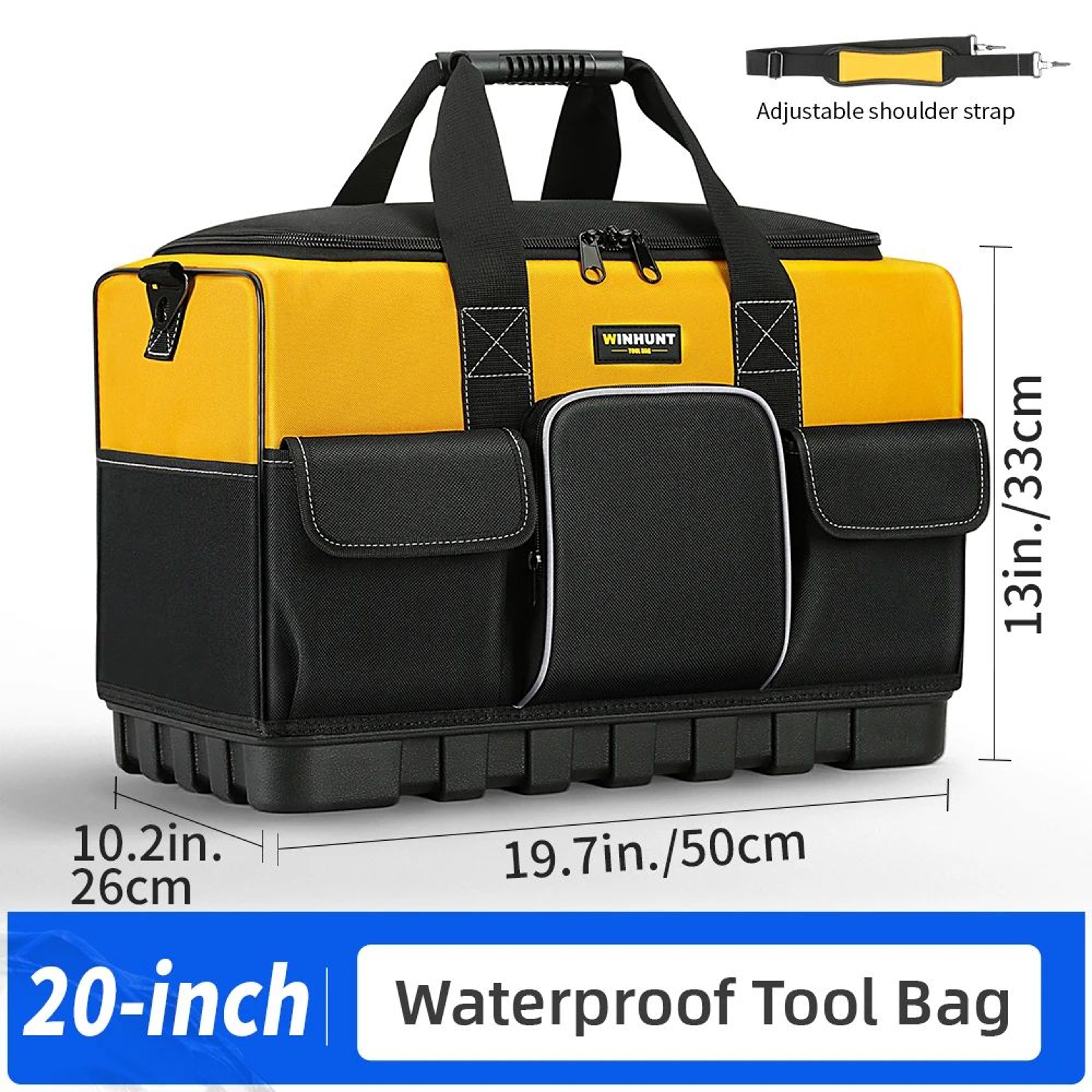 Heavy Duty Wide Mouth Tool Bag With Molded Base And Adjustable Shoulder Strap 8