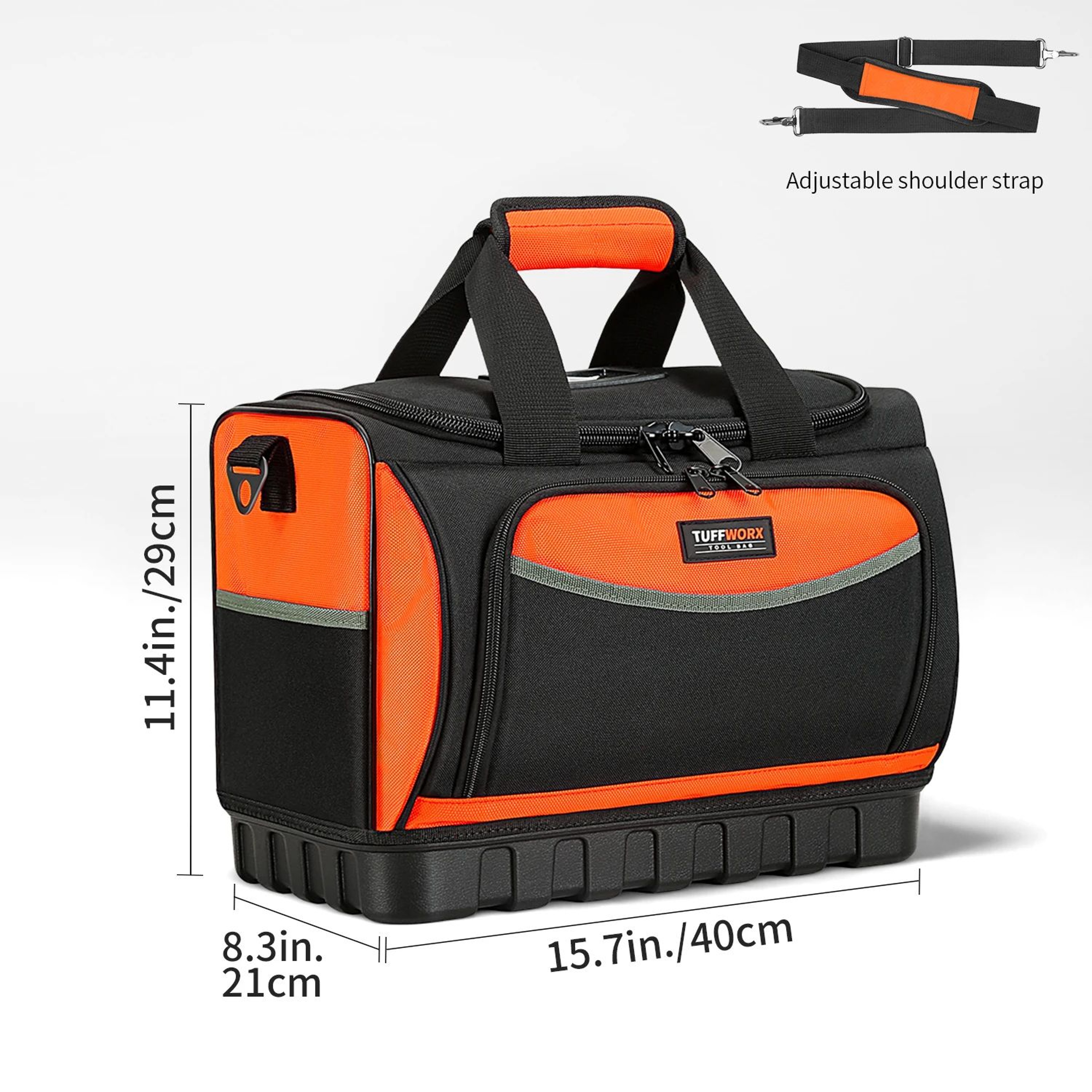 Heavy Duty Tool Bag With Molded Base 18 Pocket Open Top Tool Organizer Bag With Shoulder Strap 6