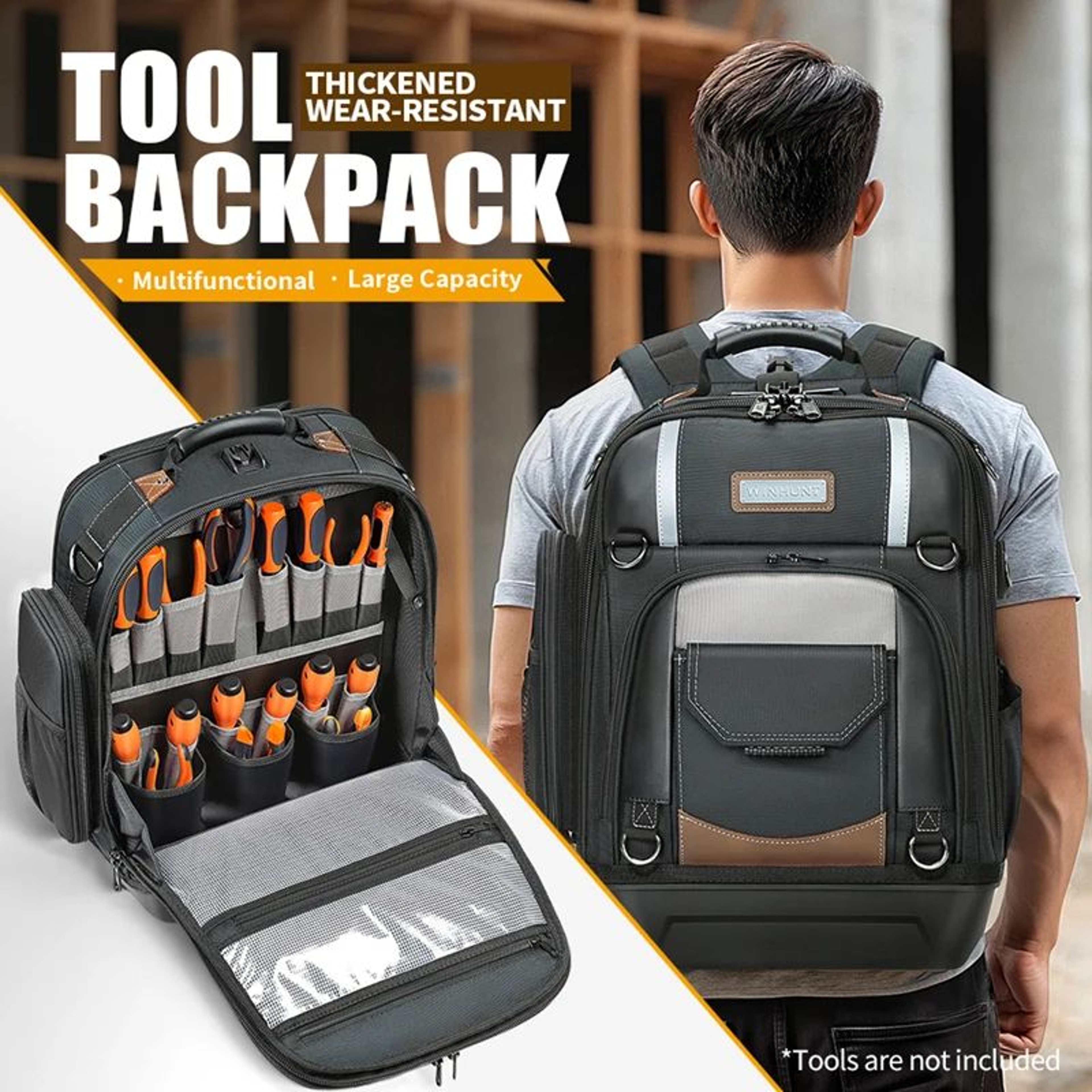 Heavy Duty Tool Backpack With Molded Bottom And Removable Tool Organizer For Electricians 0