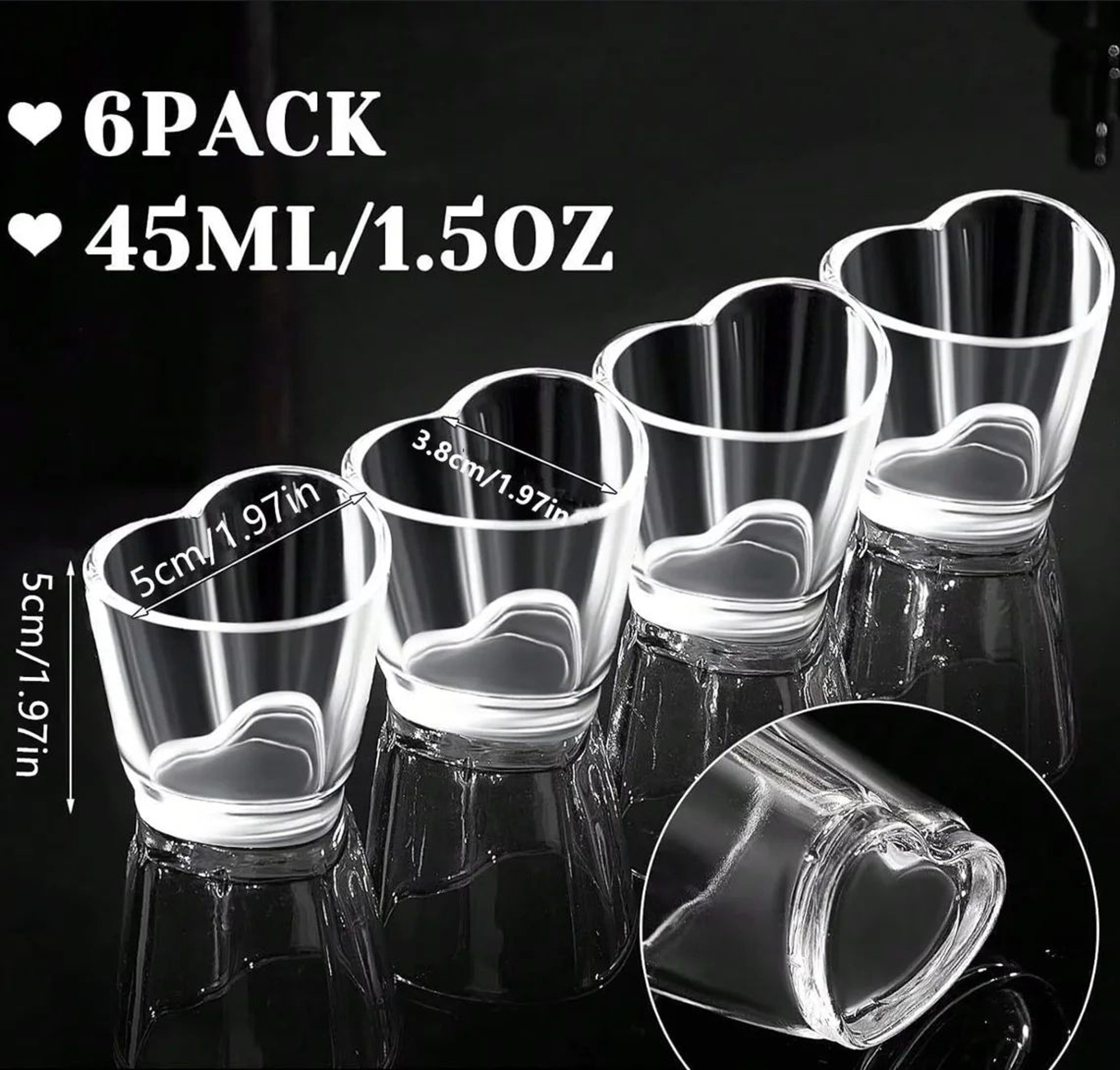 Heart Shaped Acrylic Shot Glass Set Of 6 Mini Tequila Cups For Parties And Home Bar 4