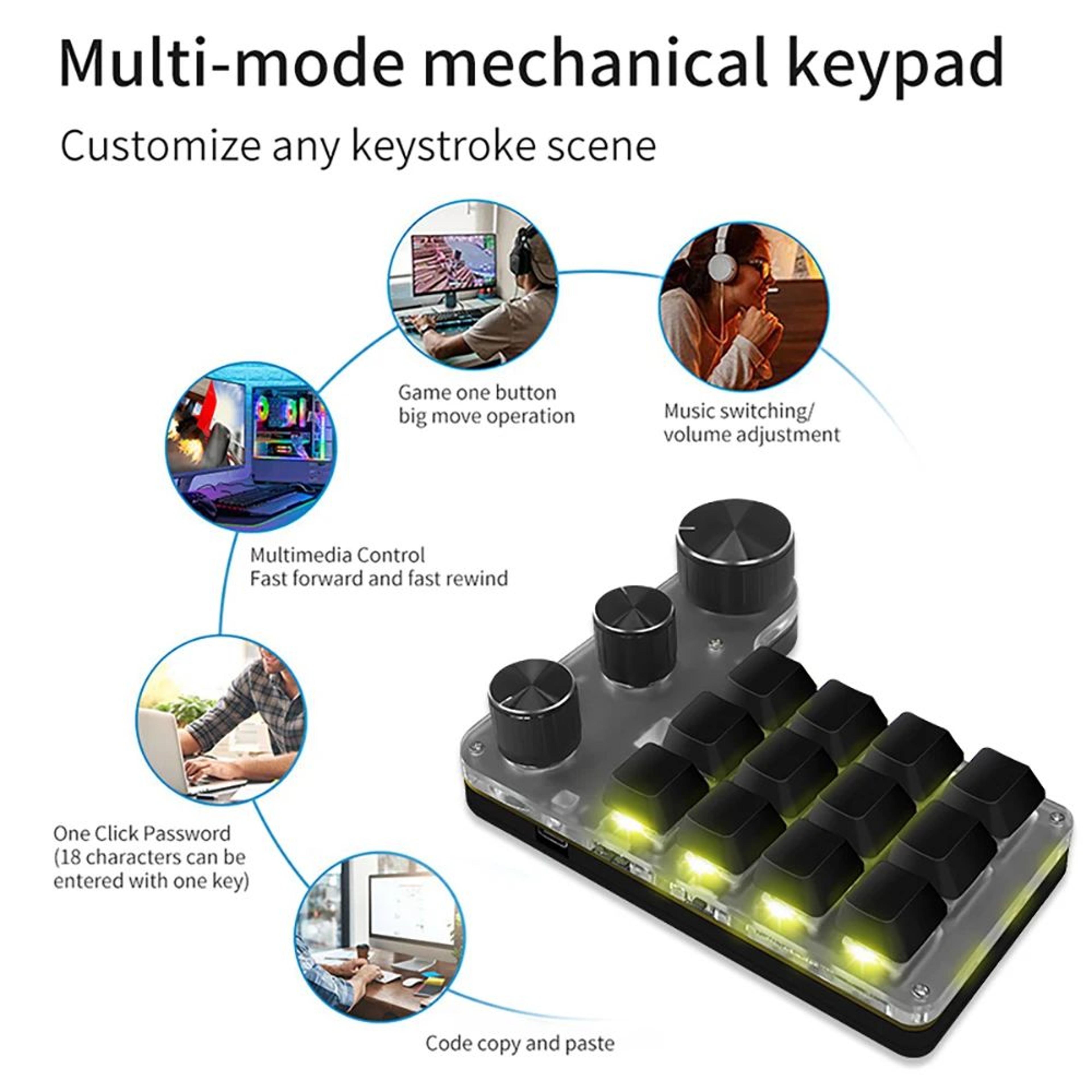 Bluetooth Macro Keypad With RGB Mechanical Keys And 3 Programmable Knobs For Gaming And Creative Wo 1