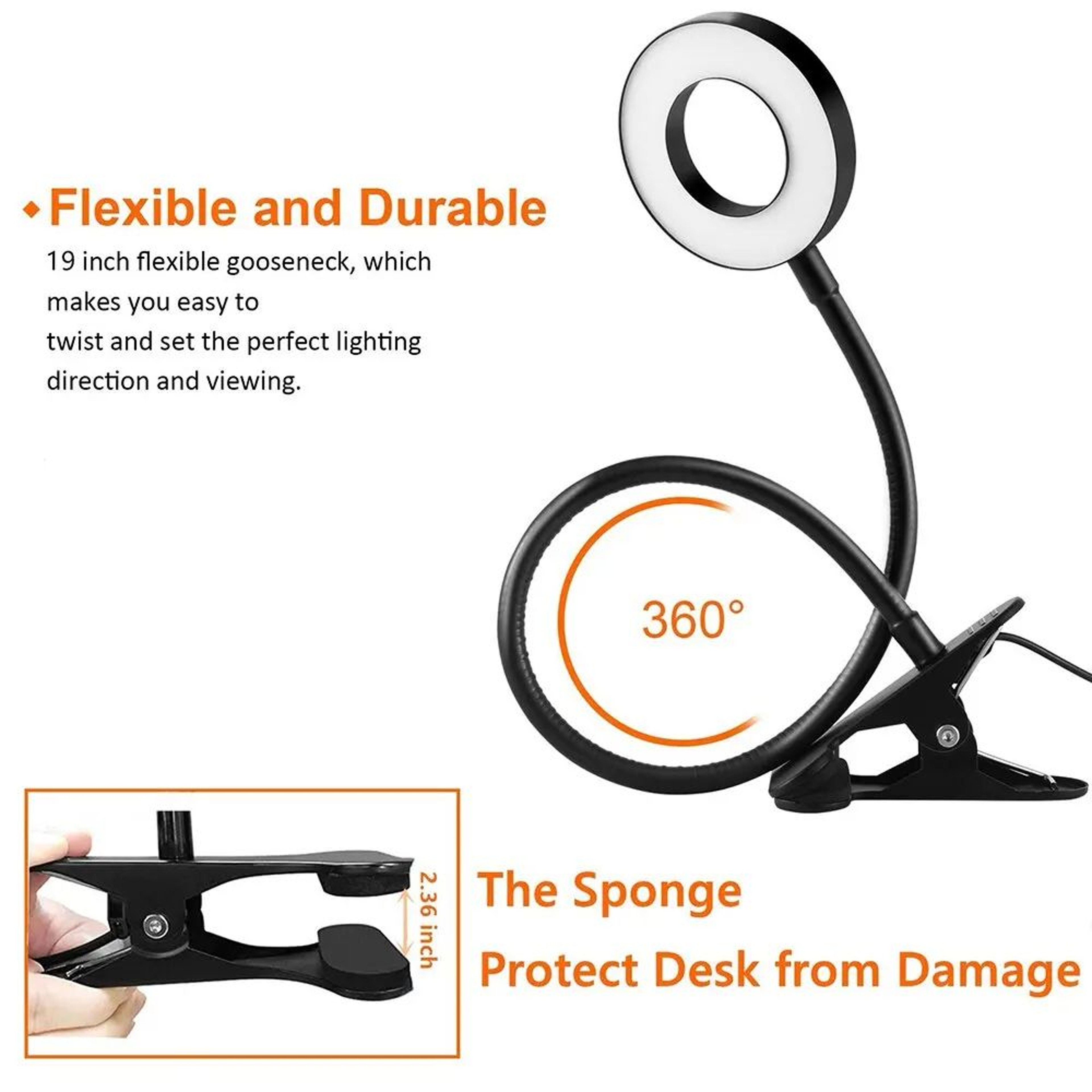 48 LED Clip On Reading Light USB Desk Lamp With Flexible Gooseneck And 3 Brightness Levels 2