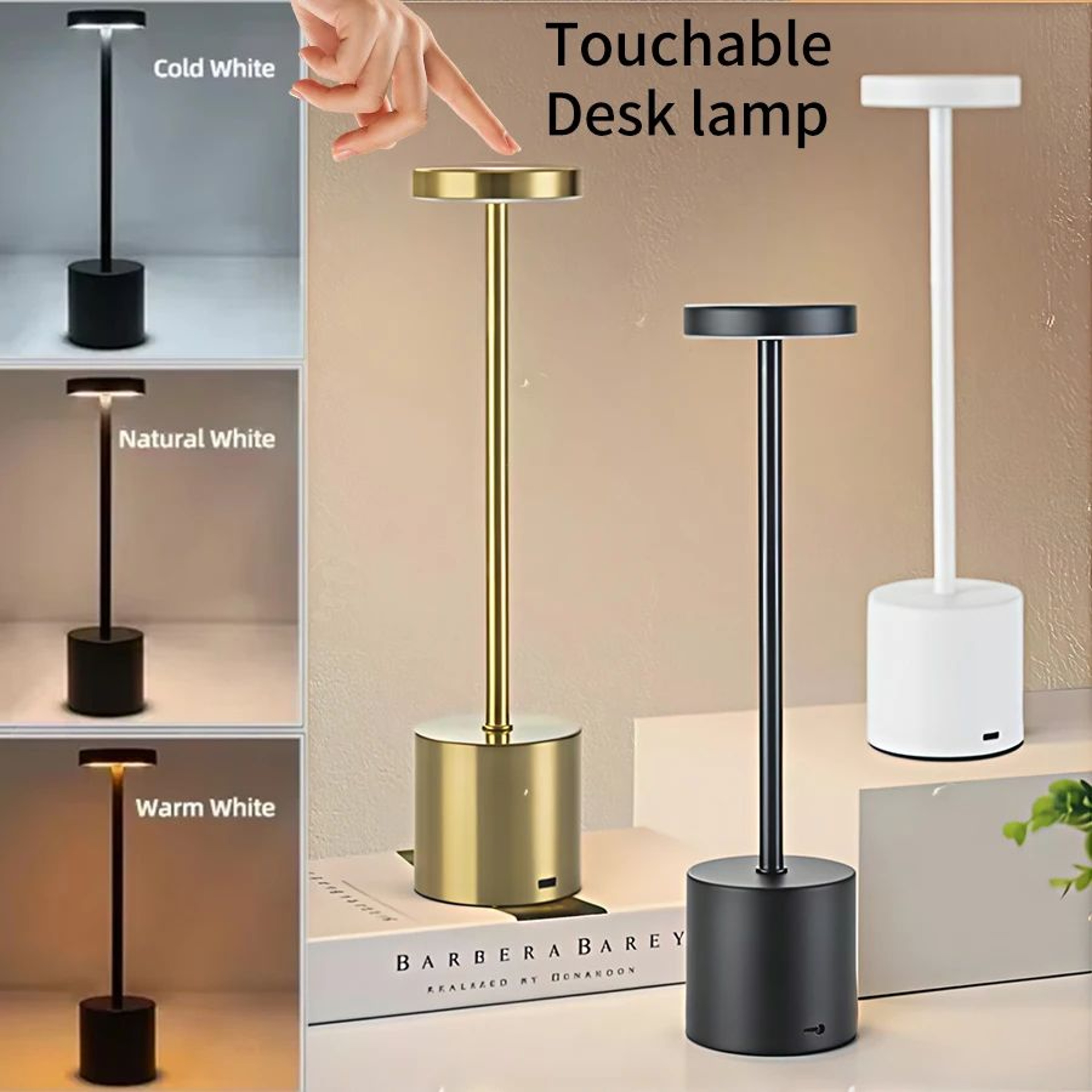 LumiTouch Rechargeable Table Lamp Touch Bedside LED Night Light Cordless Ambient Lamp 0
