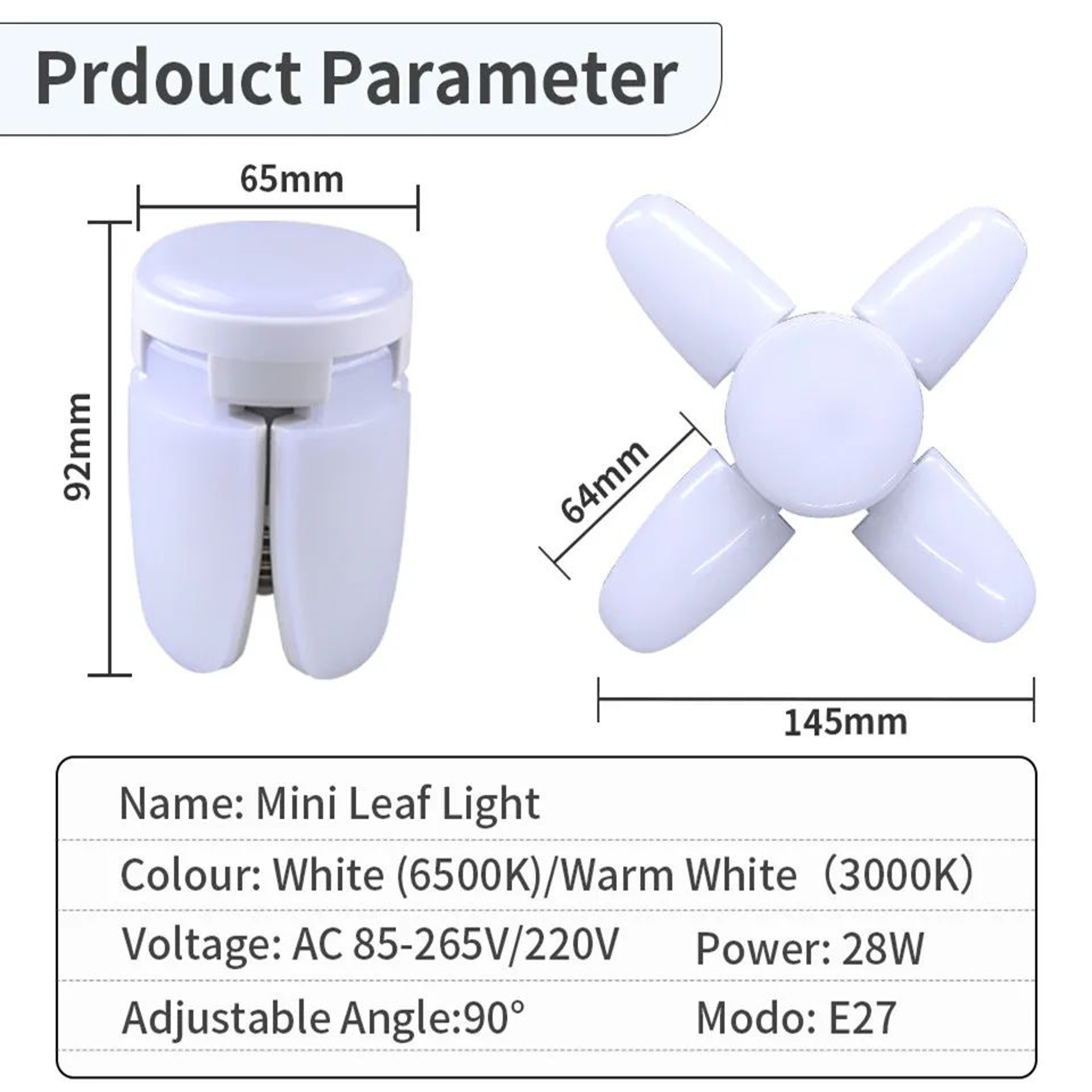 Foldable LED Garage Light E27 28W Adjustable Fan Blade LED Bulb For Home Ceiling Lighting 3