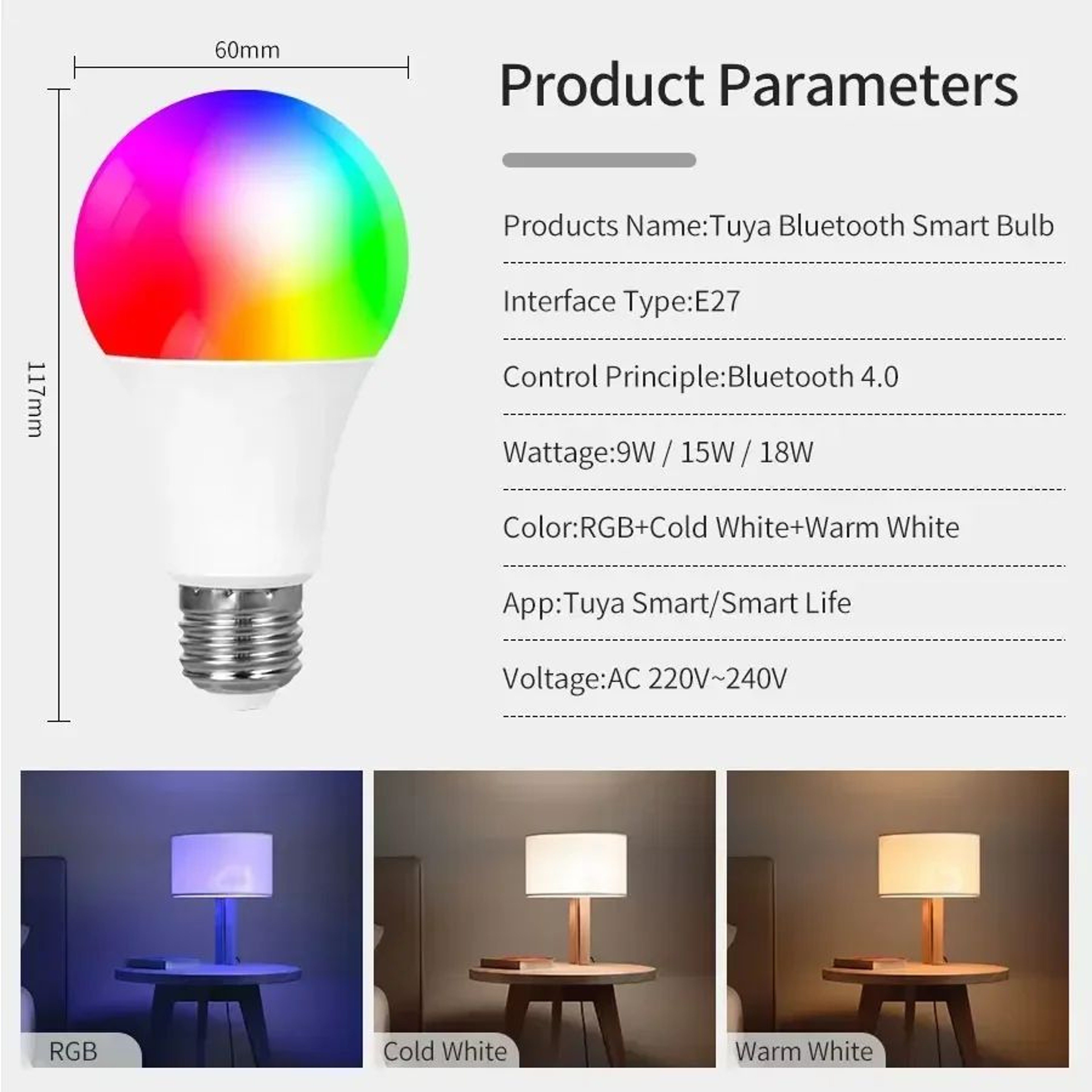 Smart LED Bulb E27 Bluetooth Light Bulb With Tuya Smart Life App Remote Control 1