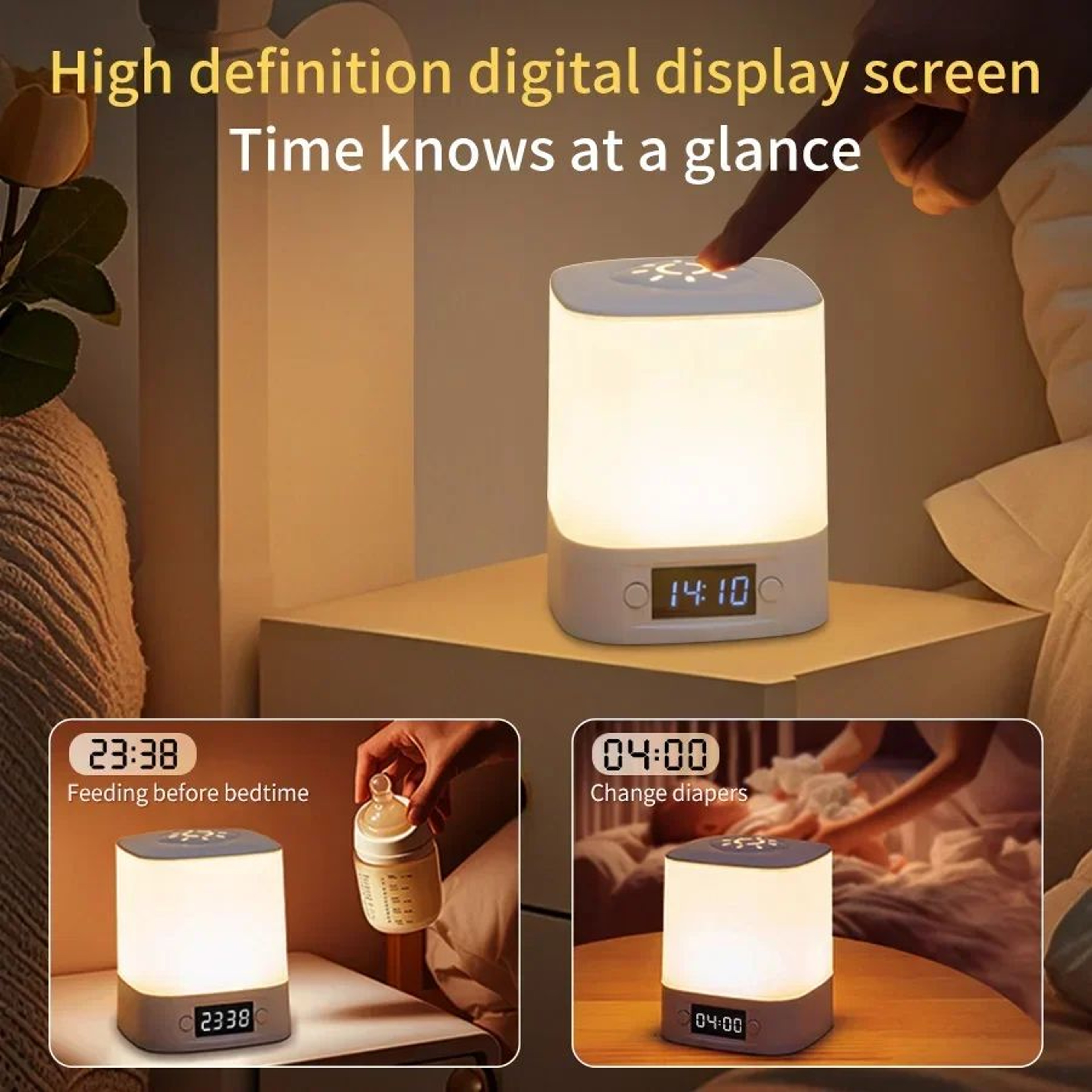 Rechargeable LED Night Light With Digital Clock USB Bedside Lamp Dimmable Reading Light 2