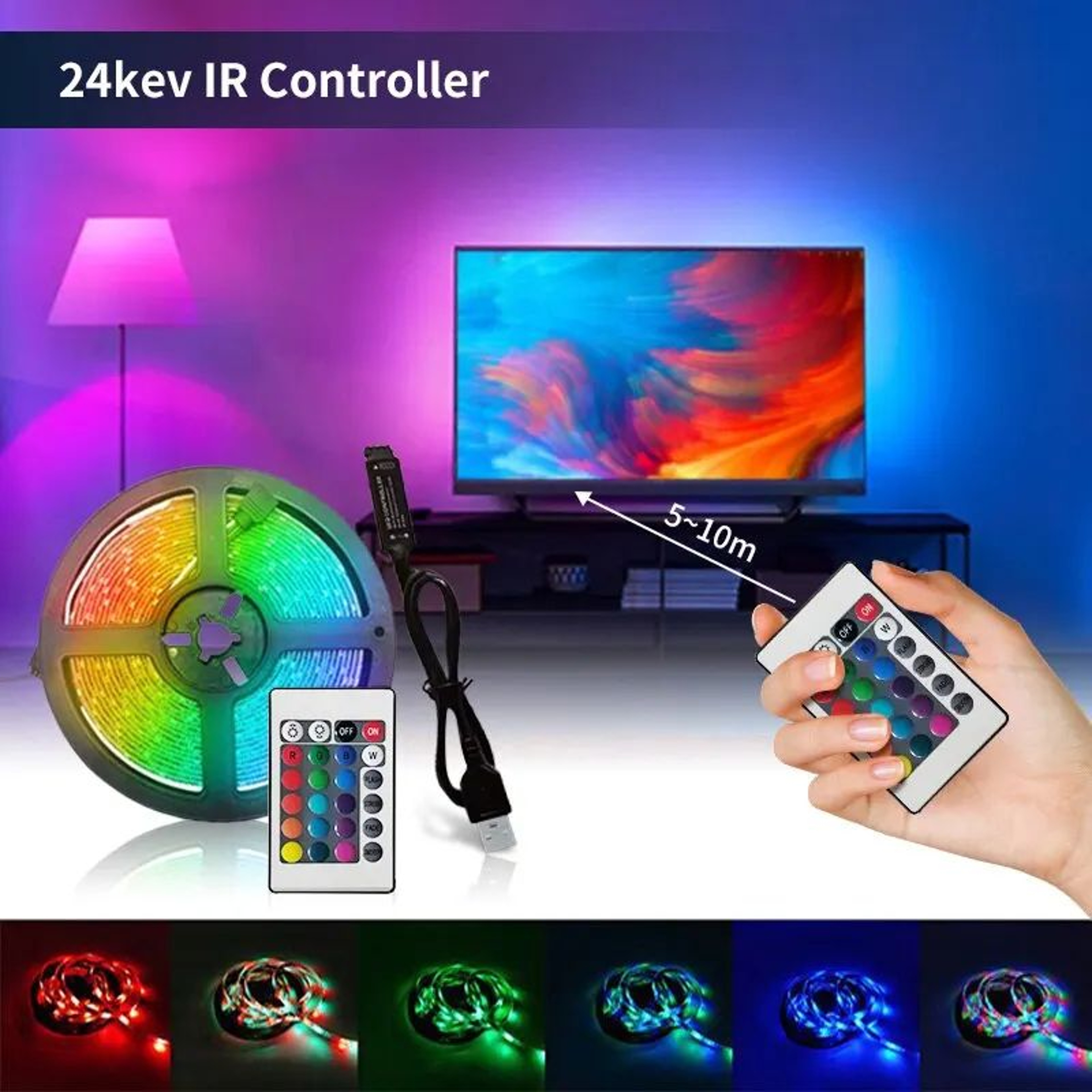 USB RGB LED Strip Lights Kit With Remote Control Flexible TV Backlight Room Mood Lighting 3