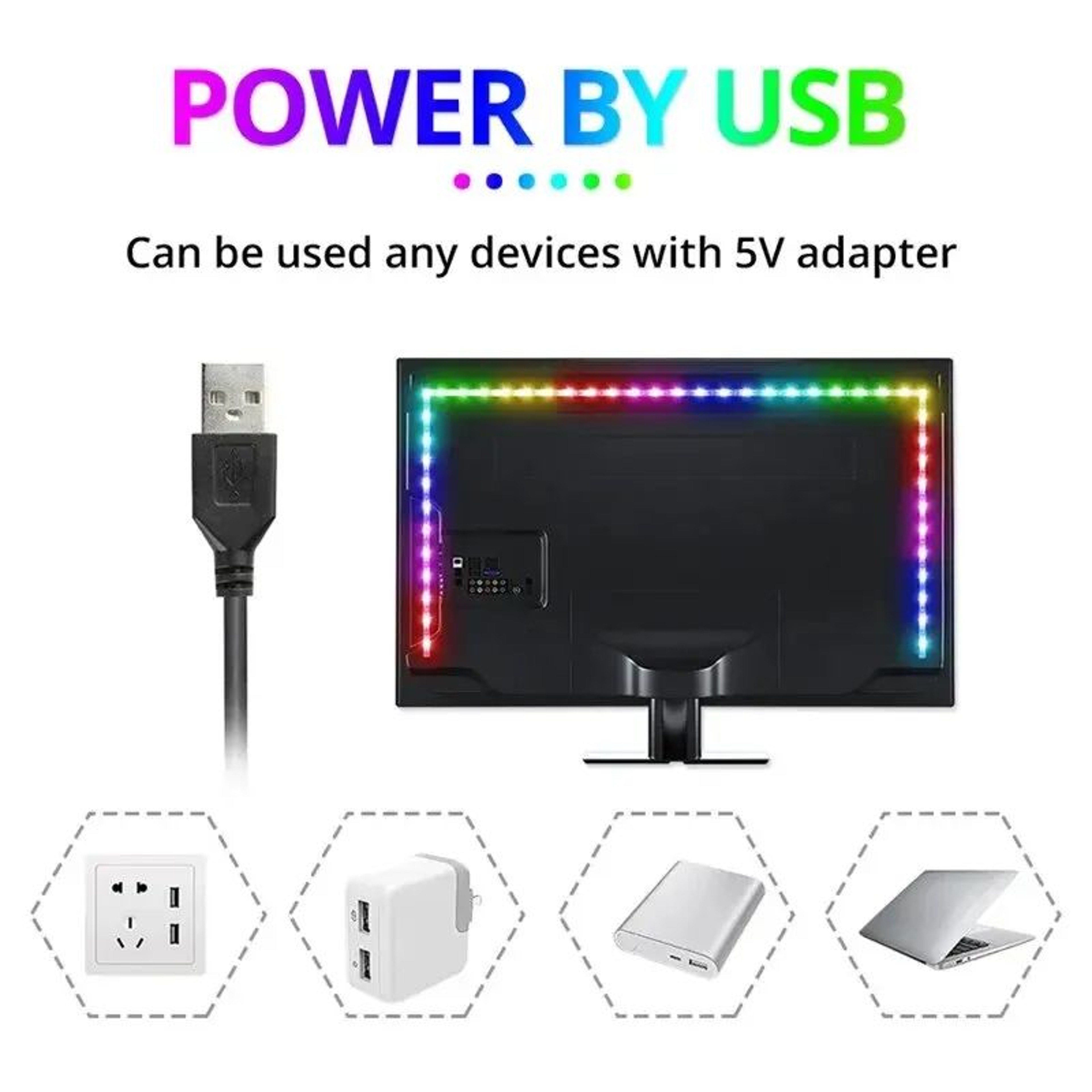 Smart USB RGB LED Strip Light With Bluetooth APP Control For TV Computer Bedroom Ambient Lighting 5