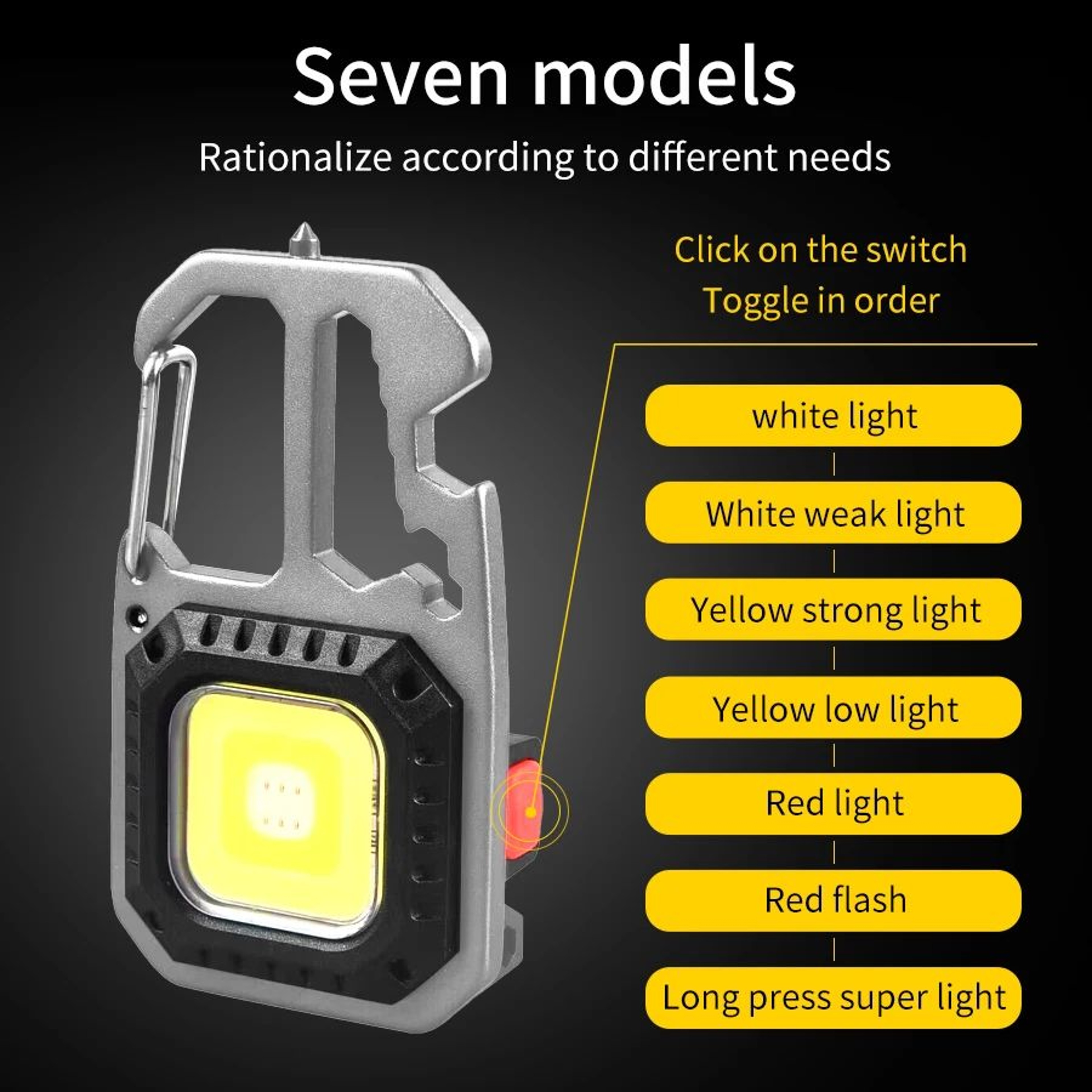 Mini LED Flashlight Rechargeable Keychain COB Work Light With Pocket Multi Tool 2
