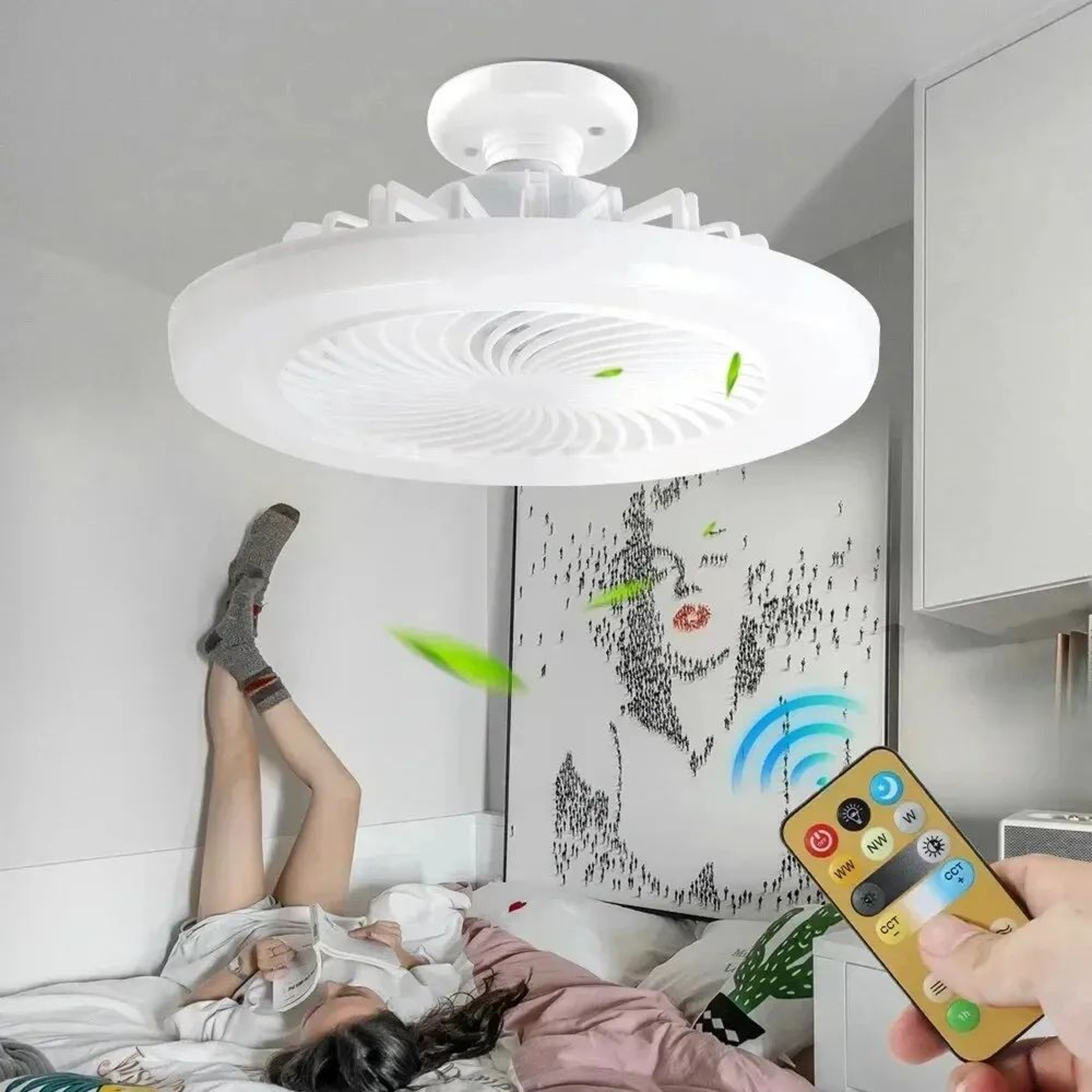 Smart Ceiling Fan With Lights Remote Control E27 LED Socket Fan For Bedroom Living Room 3