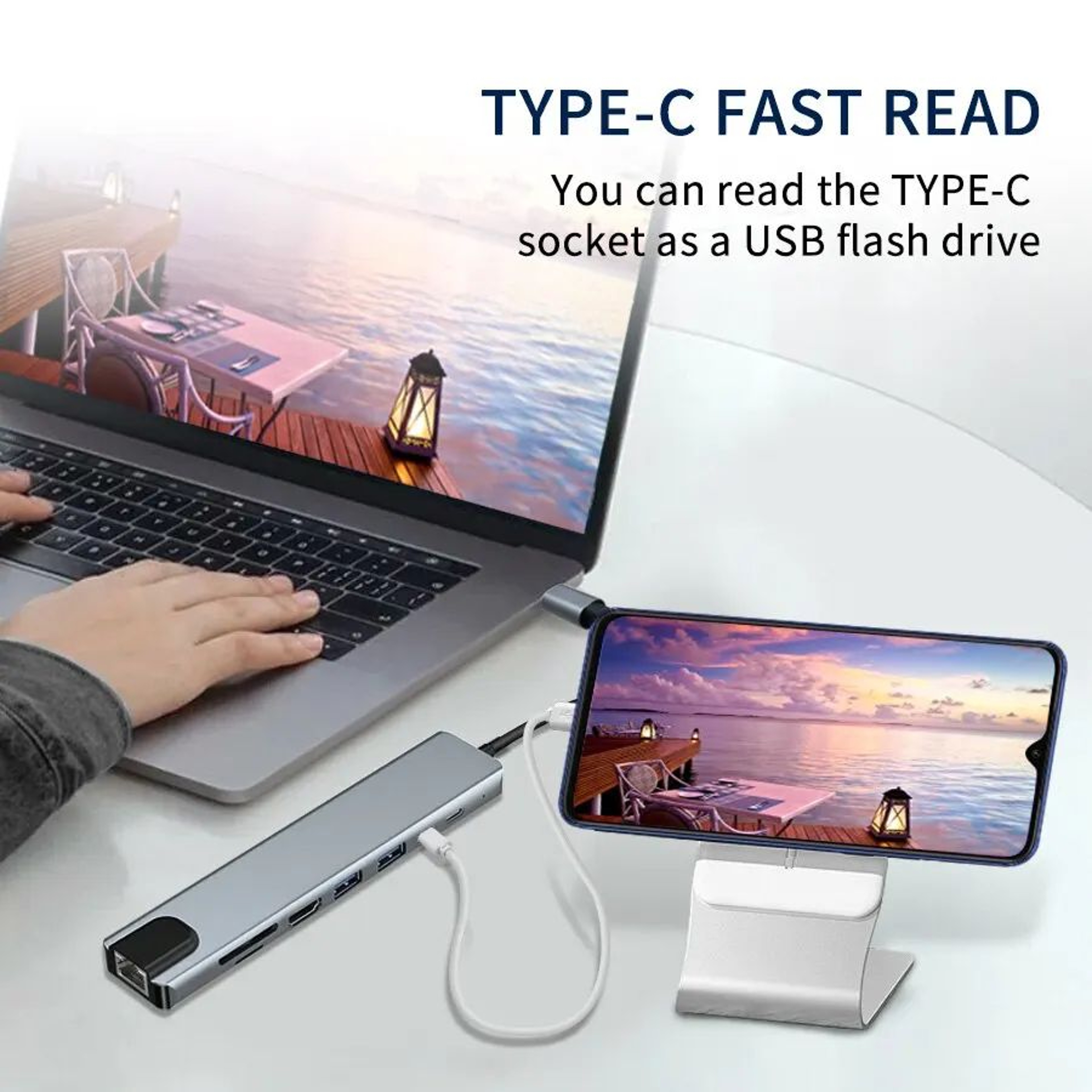 8 In 1 USB C Hub Multiport Adapter With 4K HDMI RJ45 Ethernet PD Charging And SD TF Card Reader 5