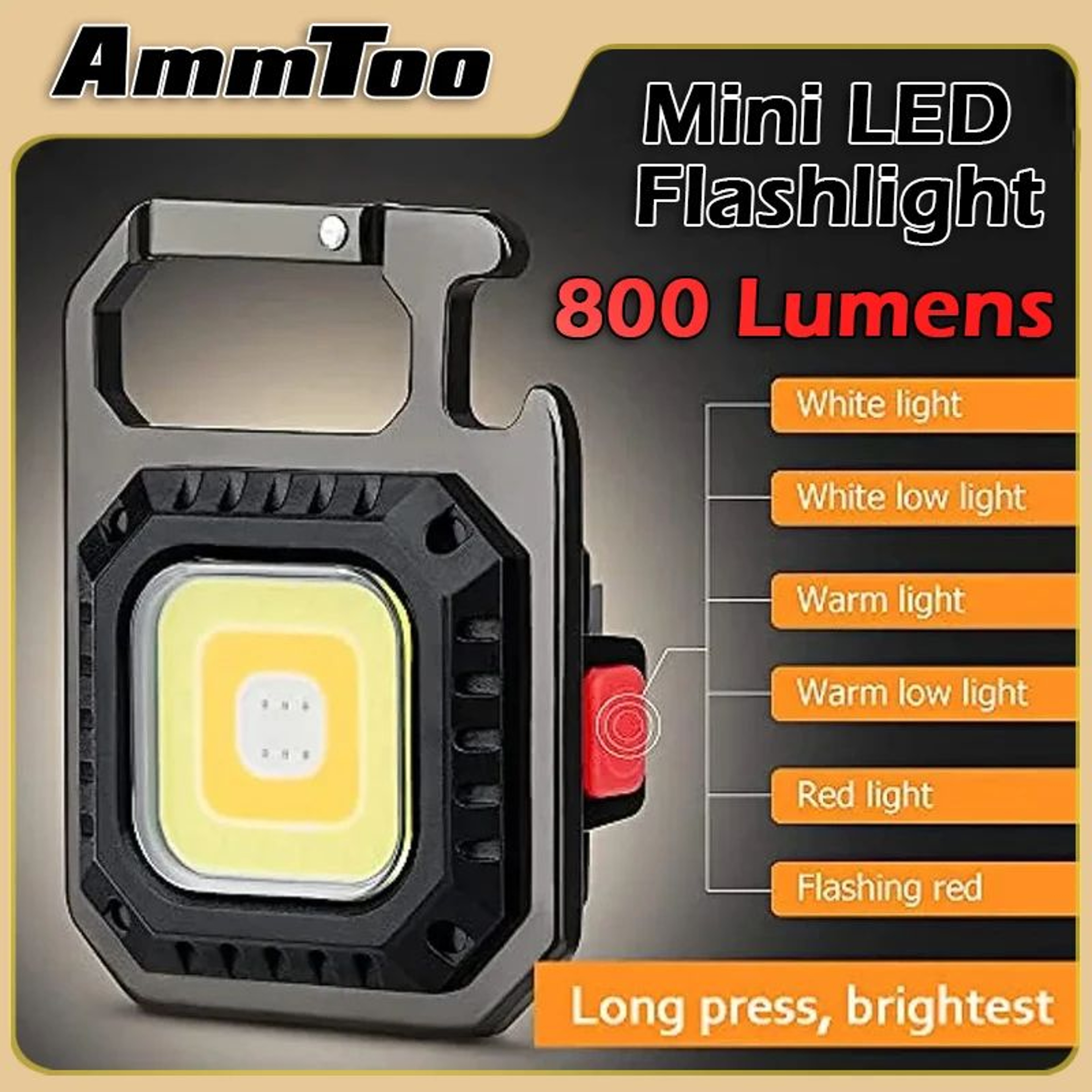 AmmToo Rechargeable LED Flashlight Magnetic COB Work Light Pocket Camping Light 0