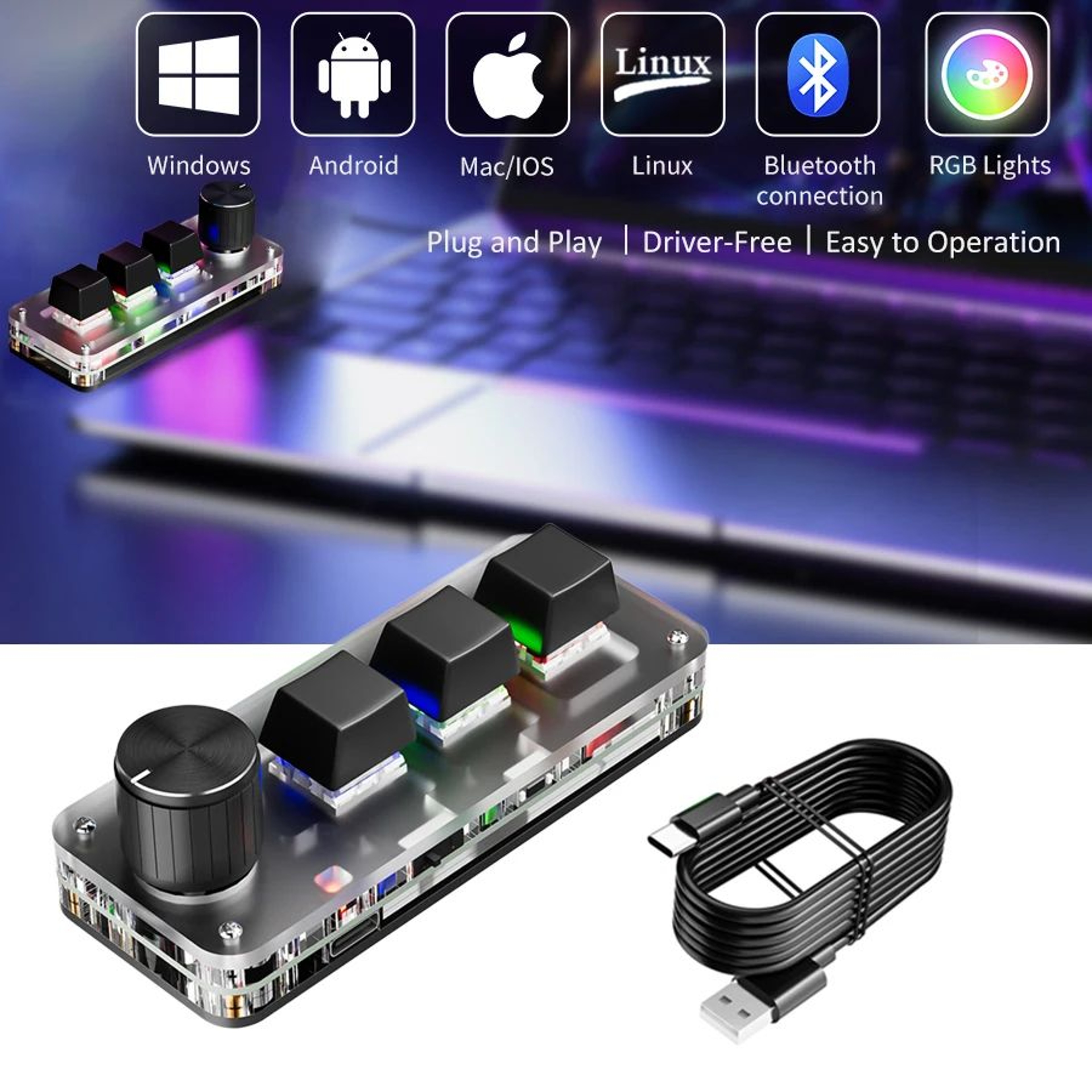Bluetooth Macro Mechanical Keyboard With RGB Lighting And Hot Swap Red Switches 0
