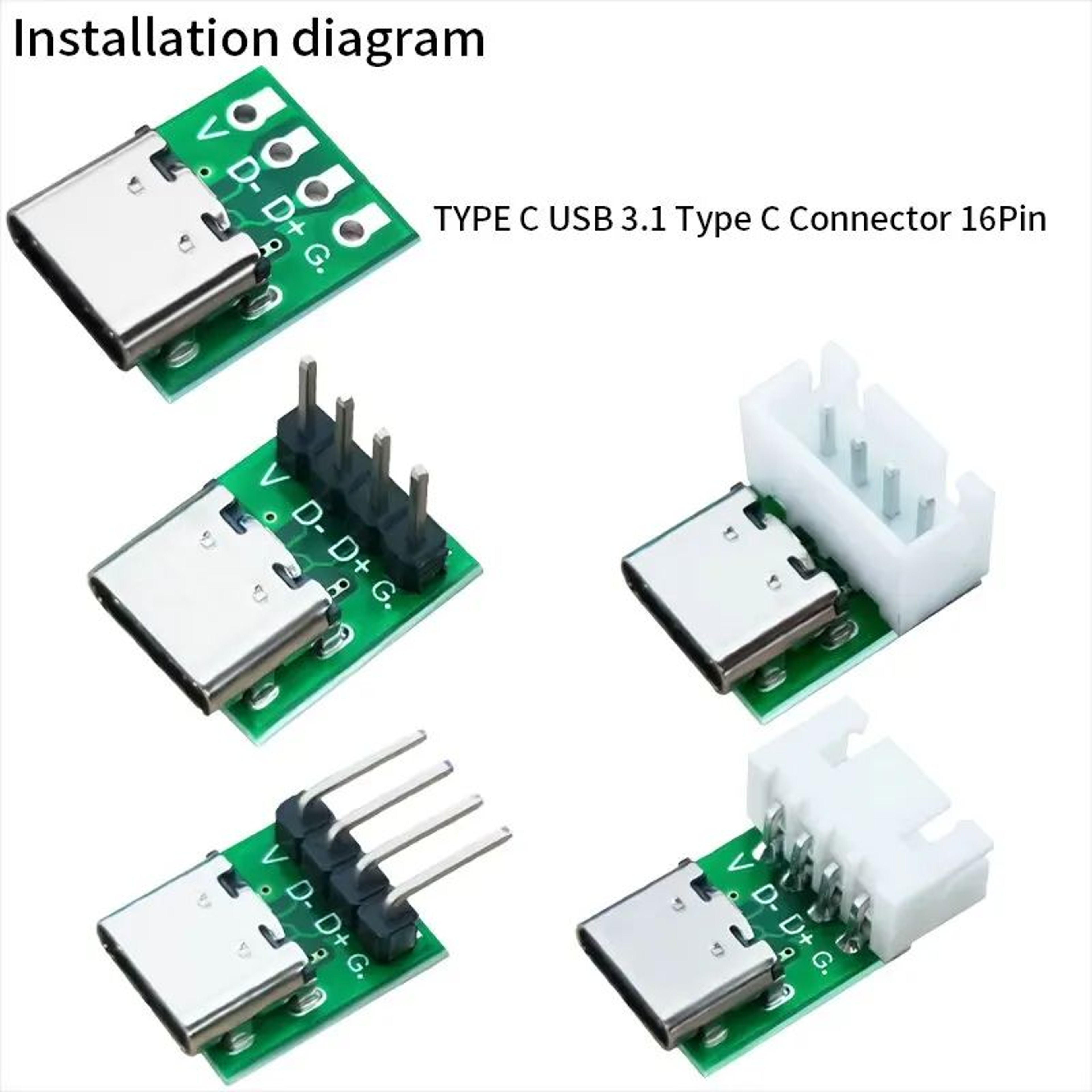 USB Type C 16 Pin Female PCB Breakout Connector Board For DIY Cable Repair And Electronics Projects 4