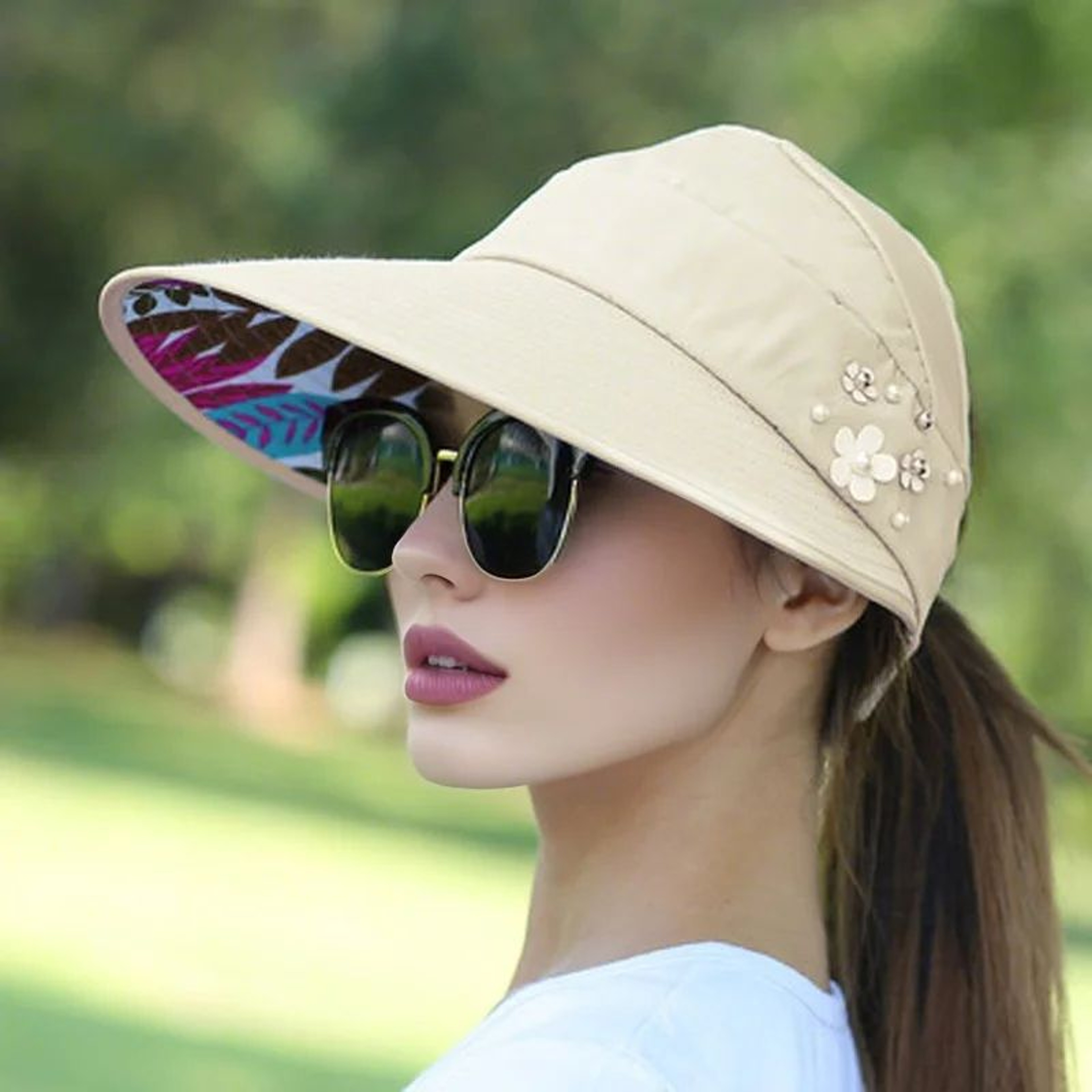 Foldable Sun Visor Hat For Women With Wide Brim Sun Hat UV Protection Beach Cap 10