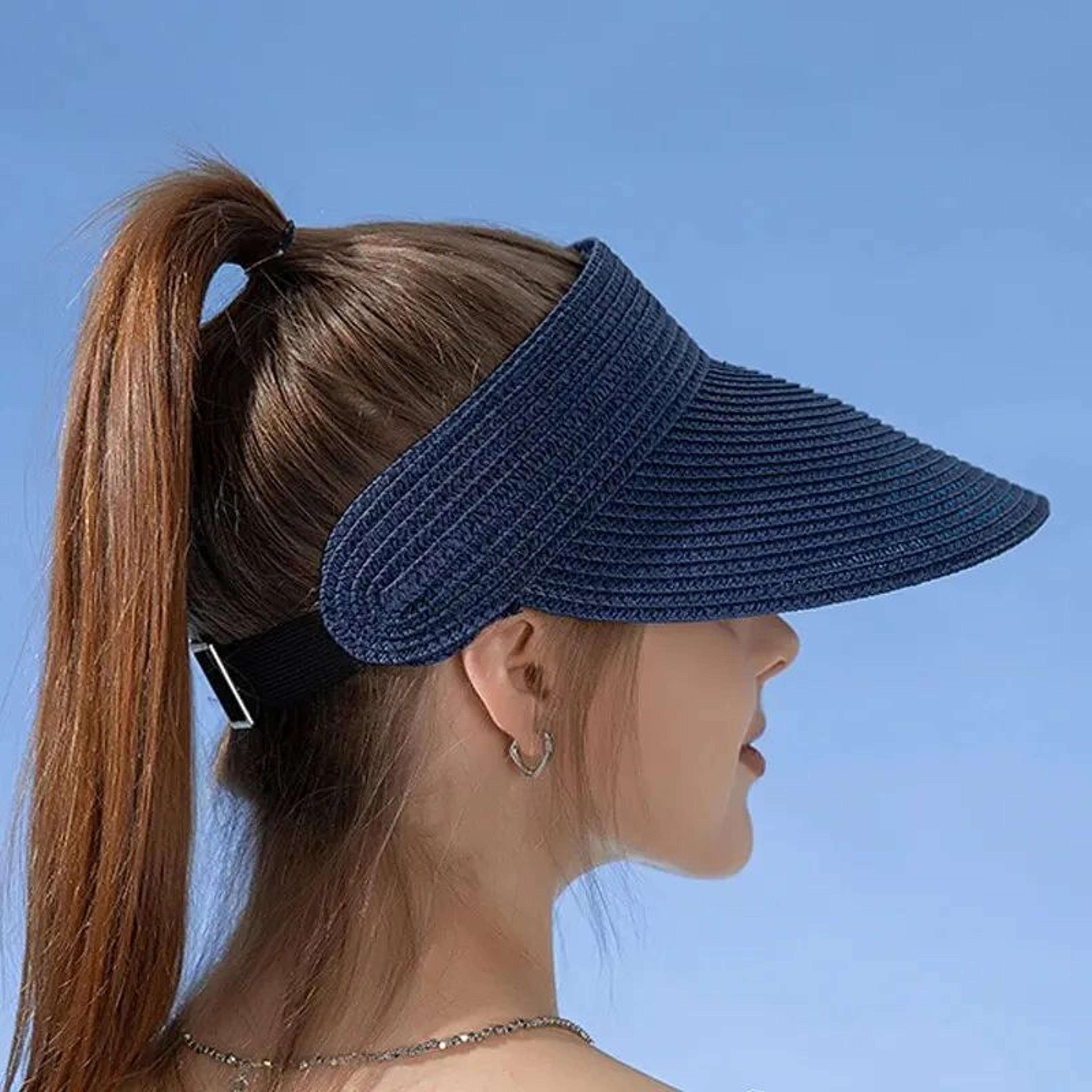 Summer Straw Sun Hat Wide Brim Open Top Visor For Women 1