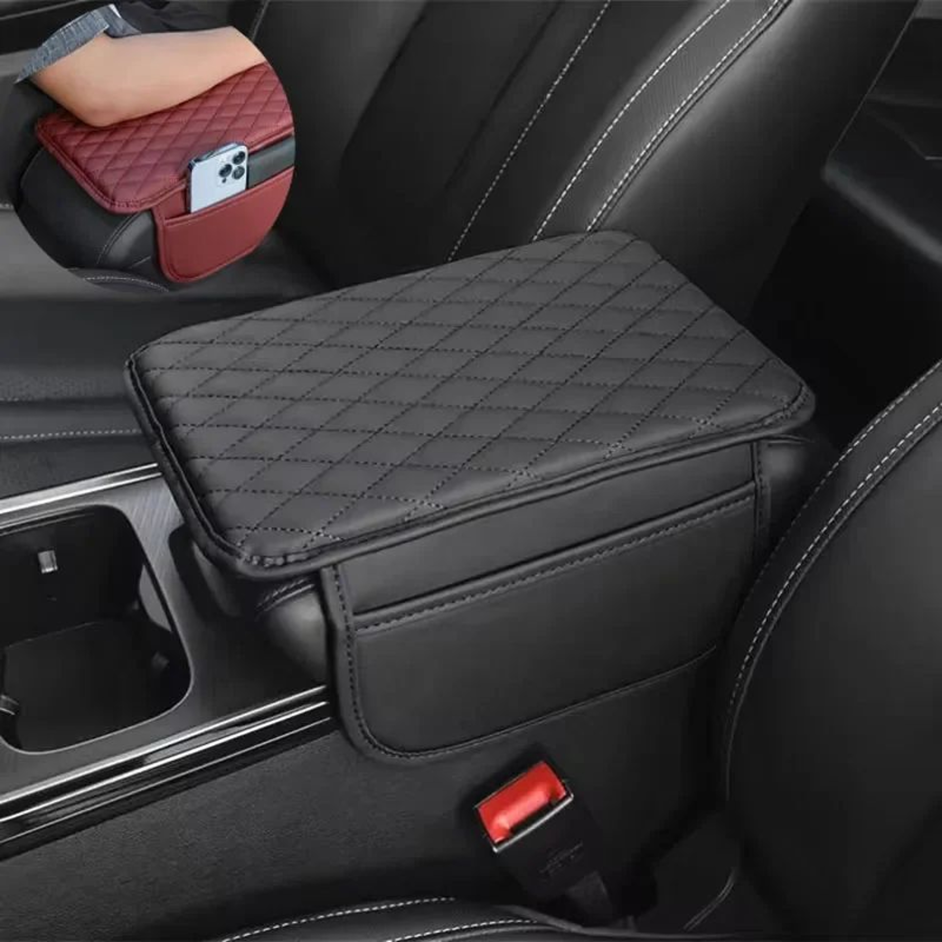 Universal Car Armrest Extender Cushion With Center Console Organizer Side Storage Pocket 0