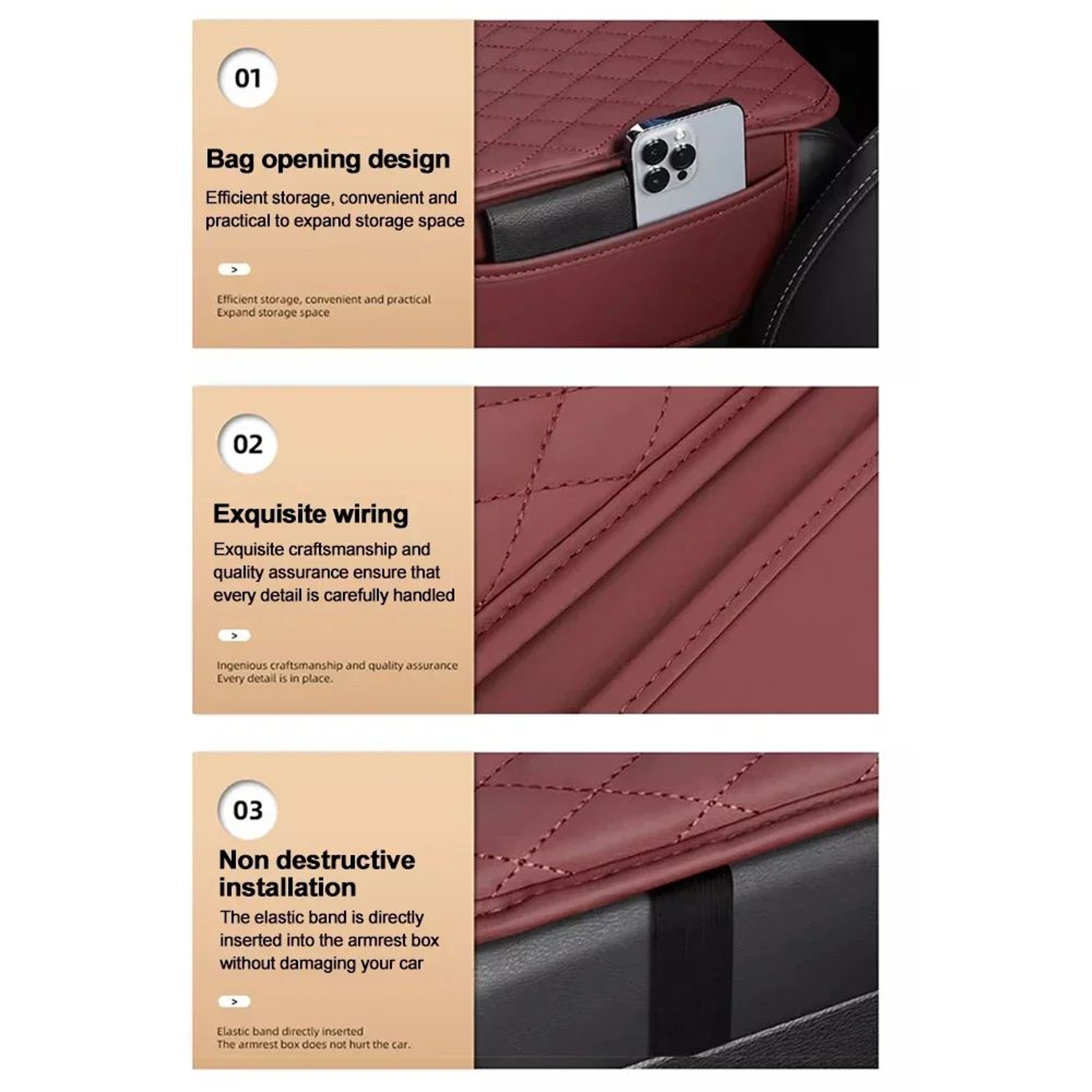 Universal Car Armrest Extender Cushion With Center Console Organizer Side Storage Pocket 3