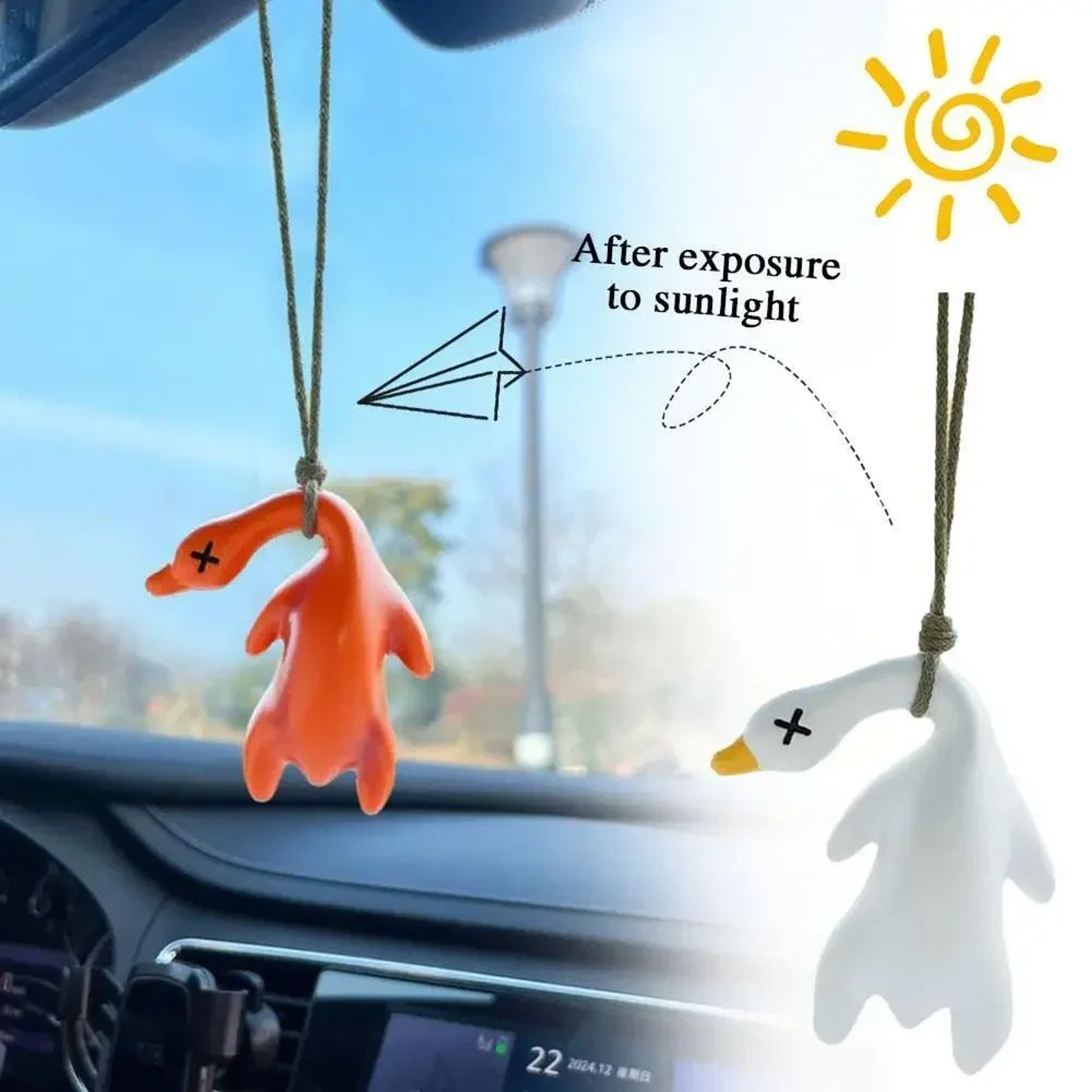SunGlow UV Color Changing Car Pendant Funny Roast Duck Car Charm Keychain 1
