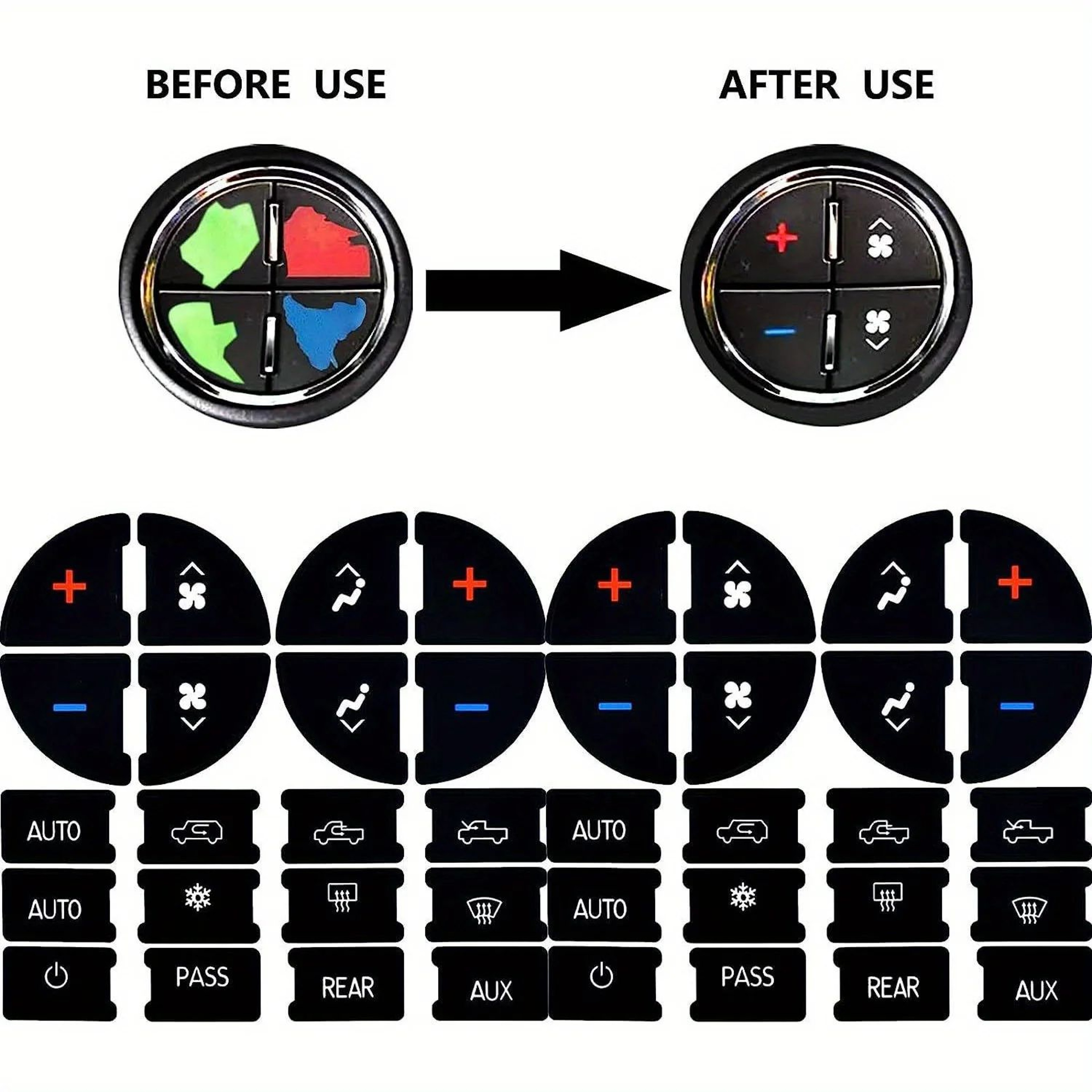 Universal Car AC Button Repair Sticker Dashboard Climate Control Button Decal Kit 1