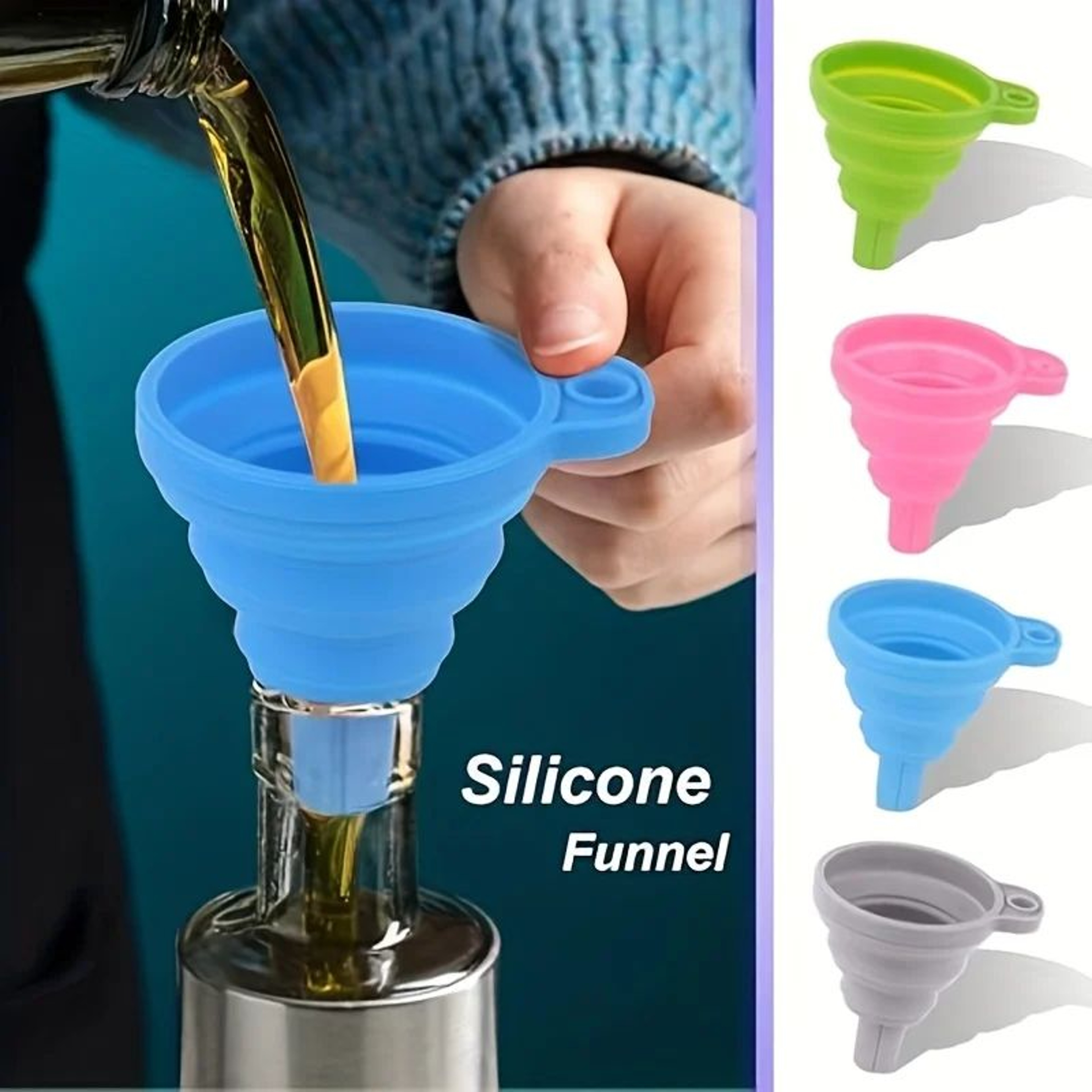 Mini Collapsible Silicone Funnel For Automotive Fluid Transfer And Household Bottle Filling 3