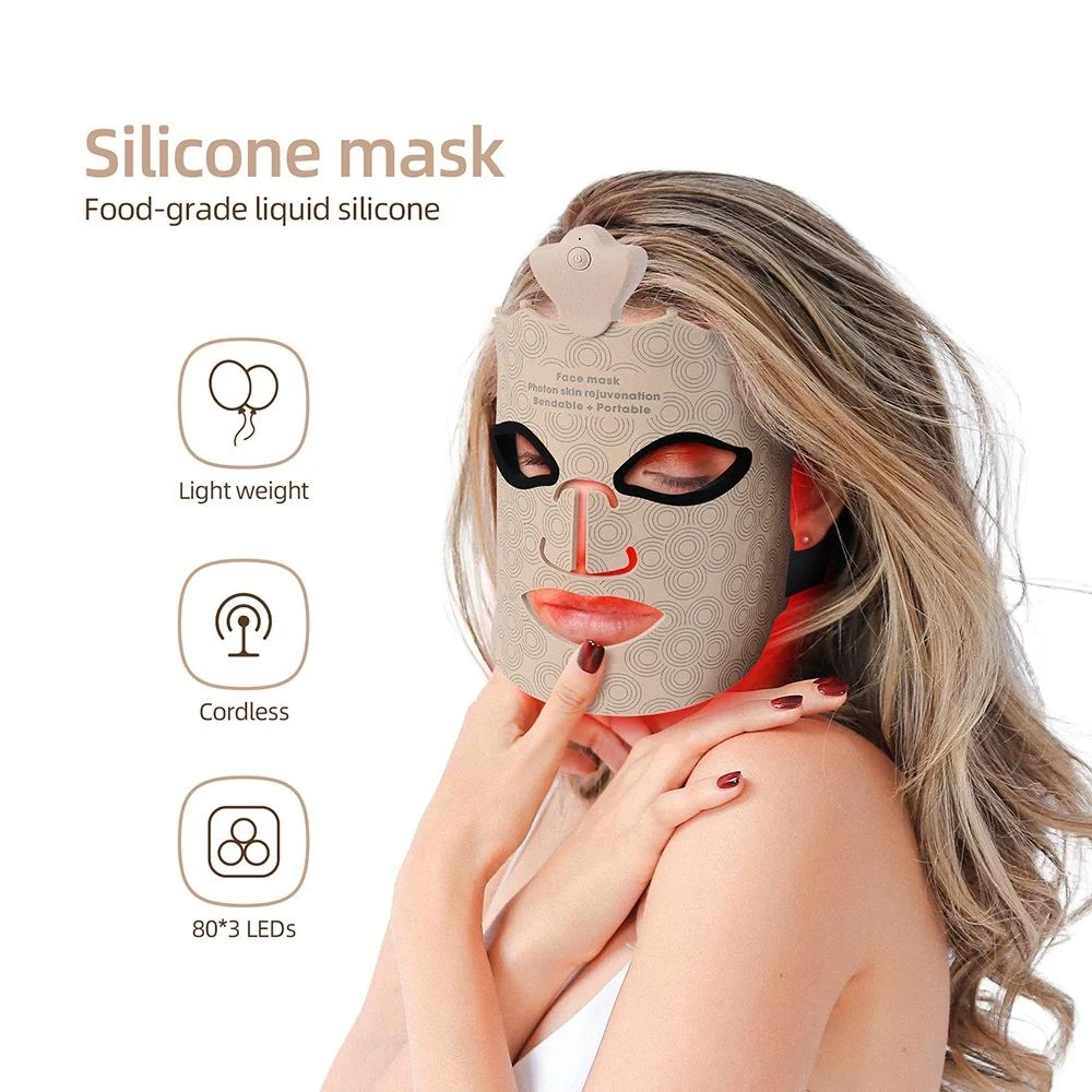 LumiGlow LED Face Mask Wireless Red Light Therapy 7 Color Silicone Facial Mask 0