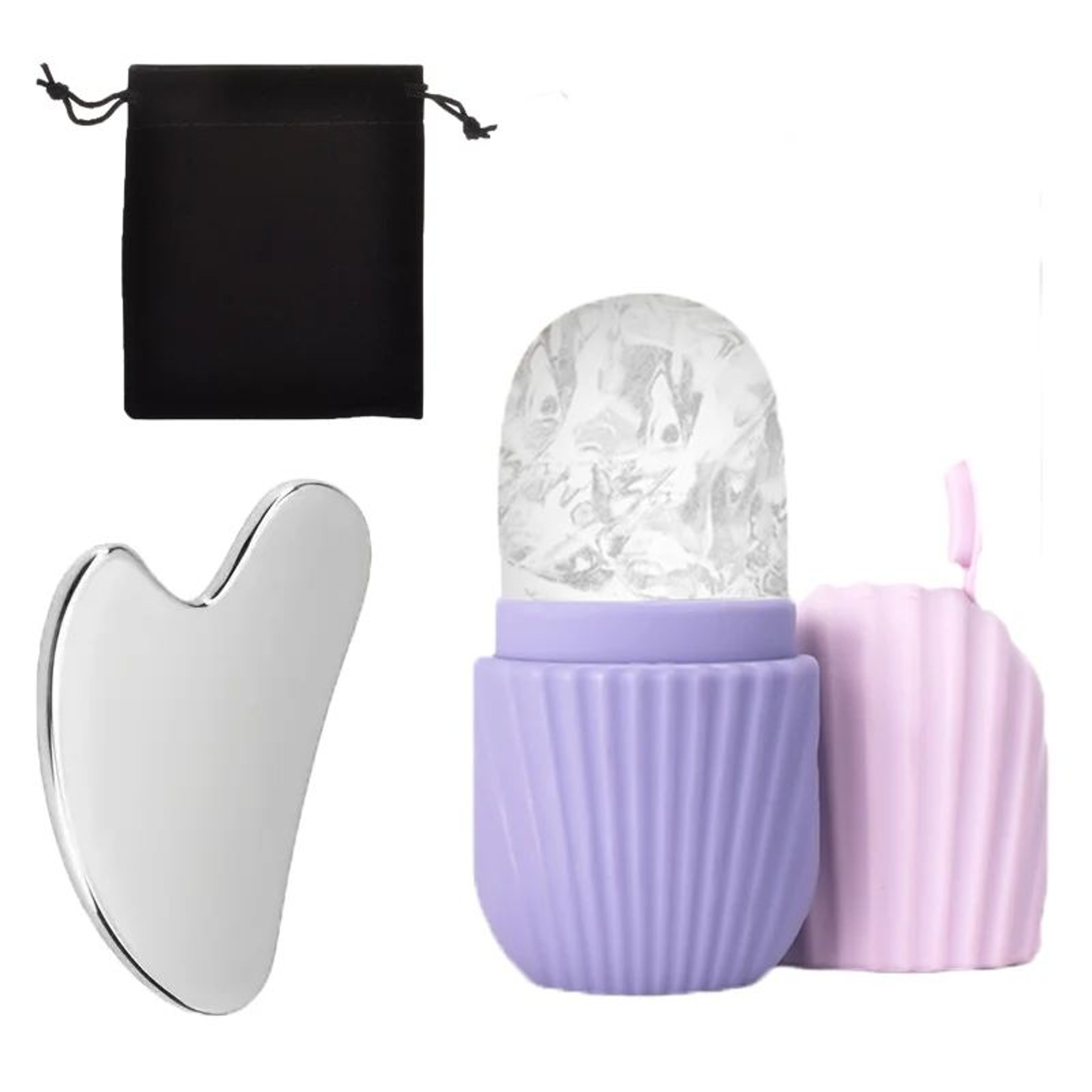 CryoGlow Ice Face Roller And Stainless Steel Gua Sha Facial Massage Set 6