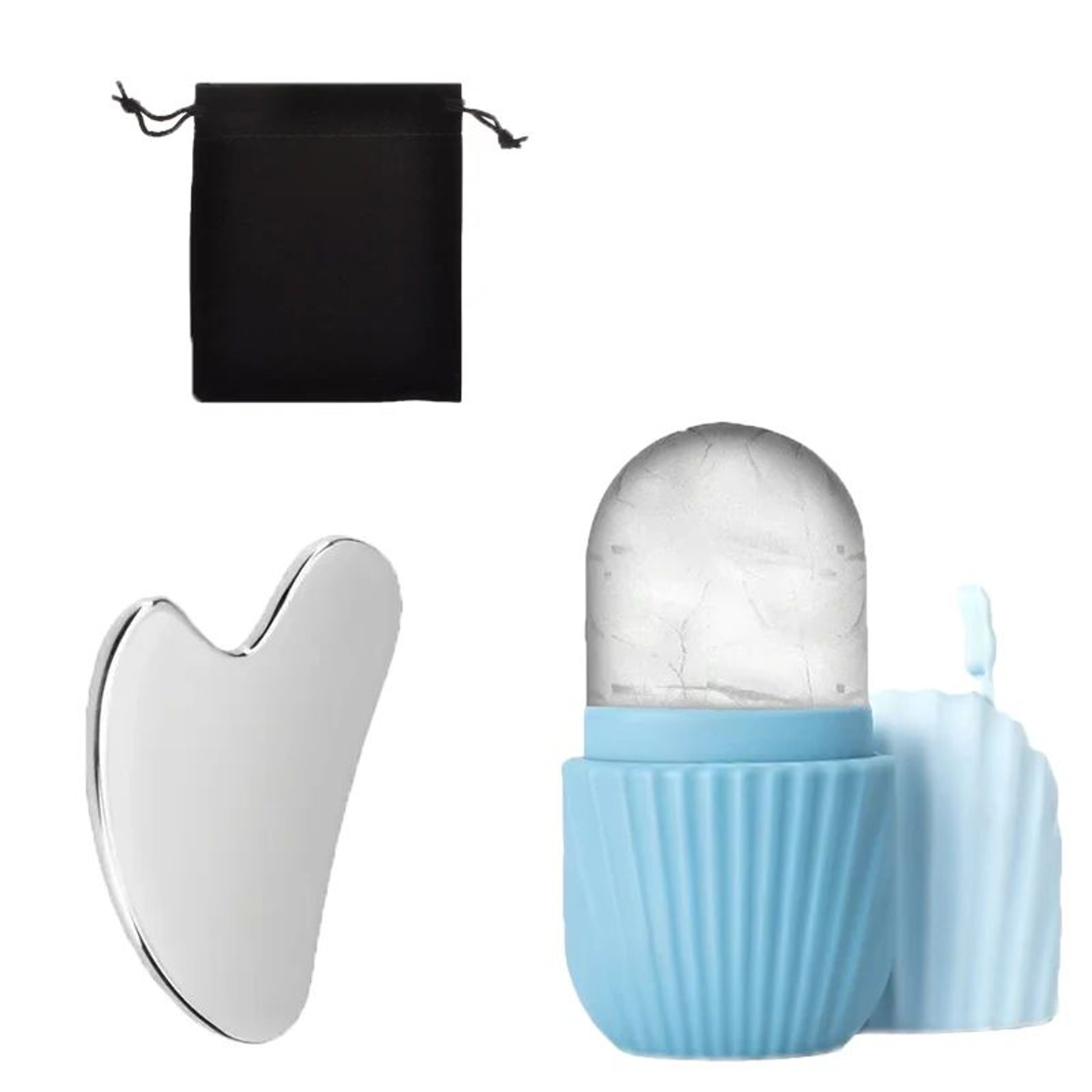 CryoGlow Ice Face Roller And Stainless Steel Gua Sha Facial Massage Set 10