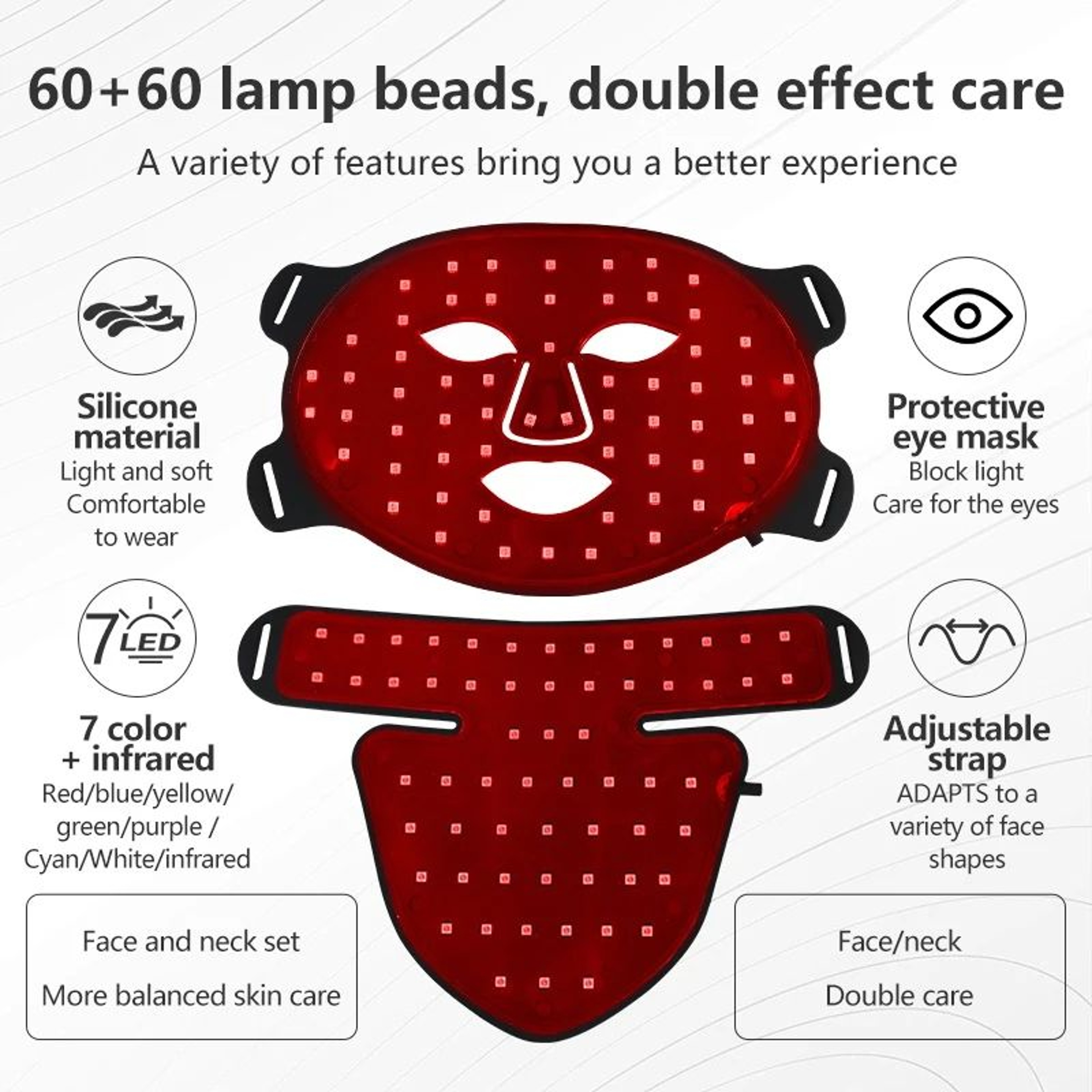 Silicone LED Face Mask And Neck Set 8 Color Red Light Therapy Anti Aging Face Mask 2