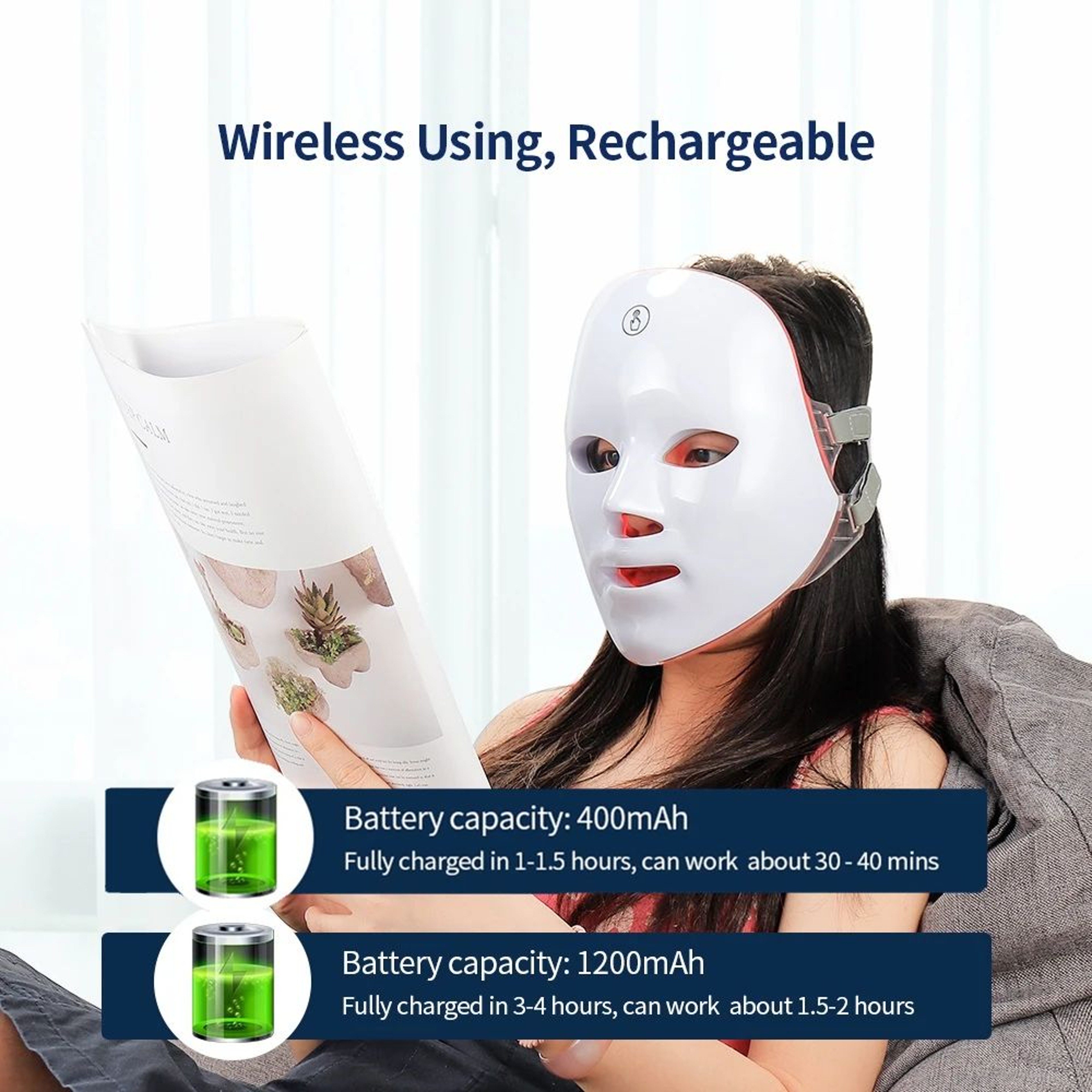Wireless 7 Color LED Face Mask For Red Light Therapy Anti Aging Facial Skin Rejuvenation 3