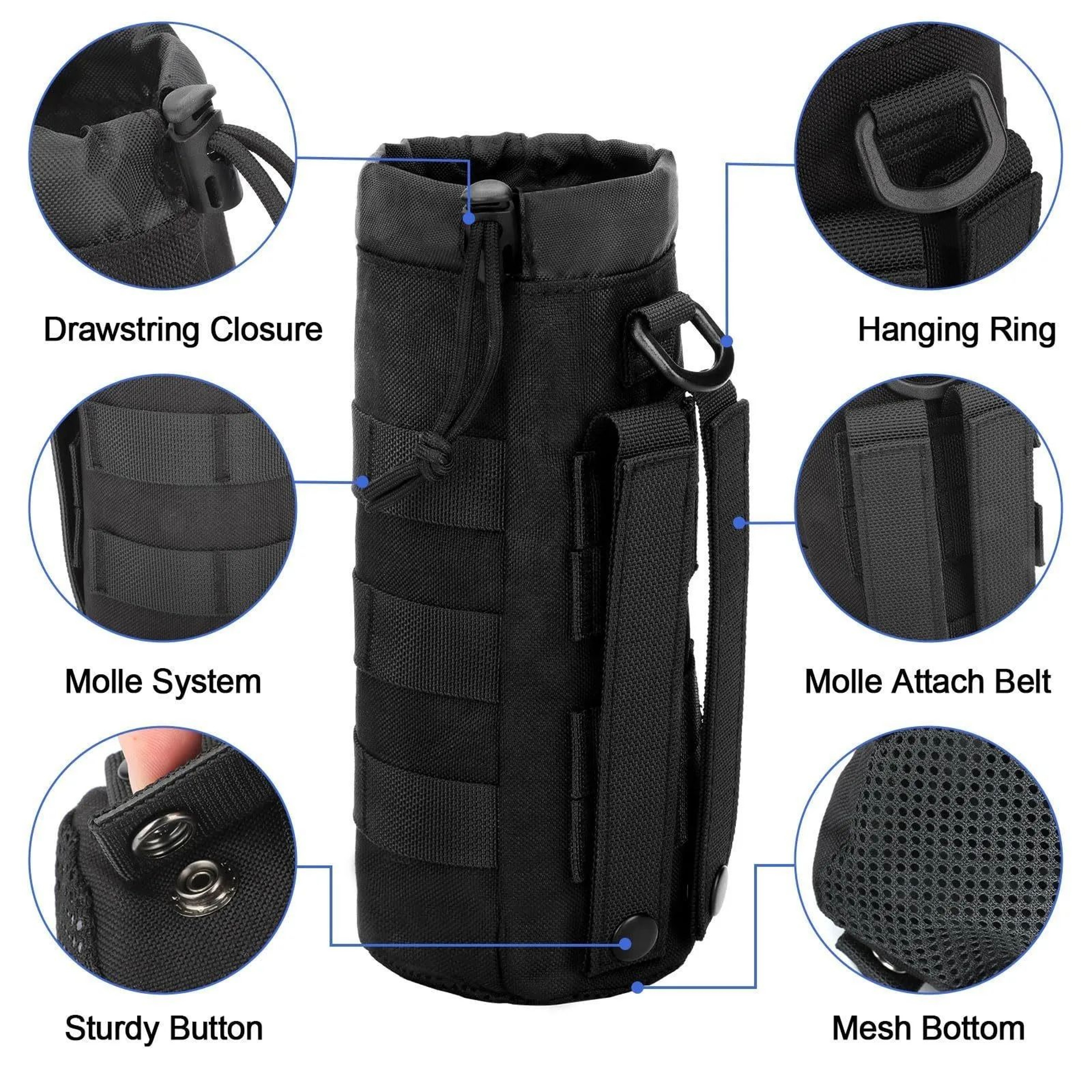 Tactical MOLLE Water Bottle Holder Pouch With Drawstring For Hiking Camping And Travel 1