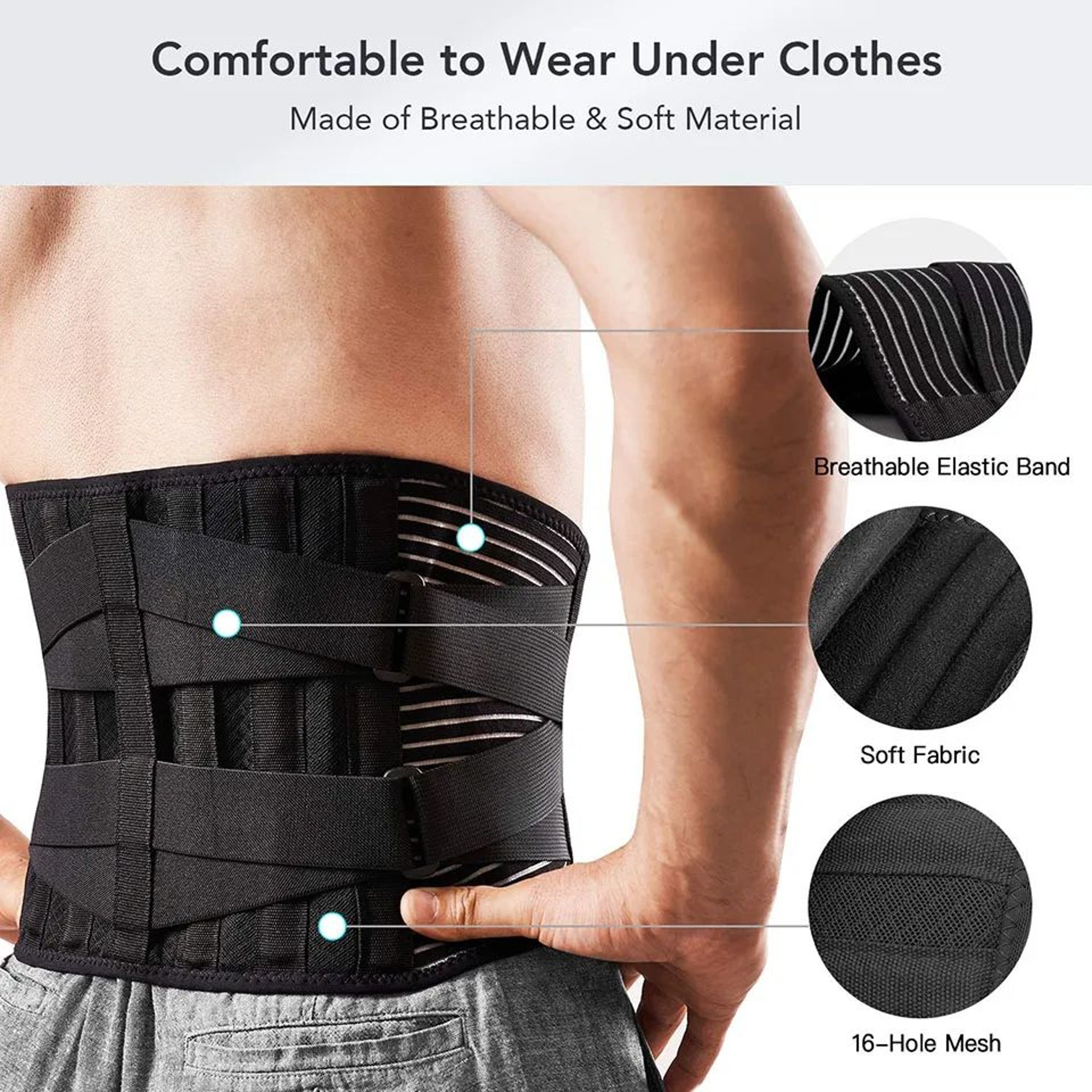 AOLIKES Lower Back Brace With 6 Support Stays Breathable Lumbar Support Belt For Back Pain Relief 4