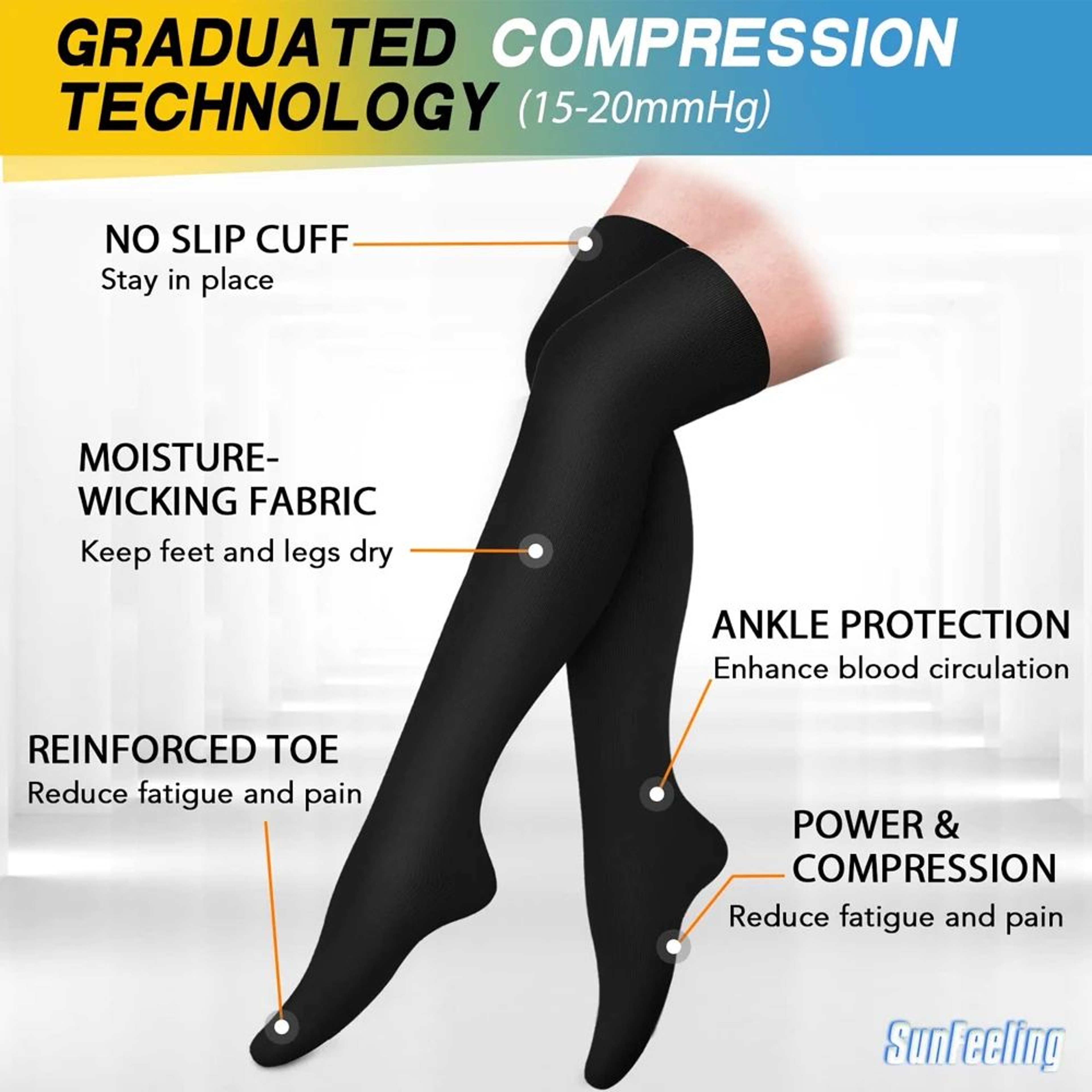 Thigh High Compression Socks 2030 MmHg Compression Stockings With Silicone Grip For Women  Men 3