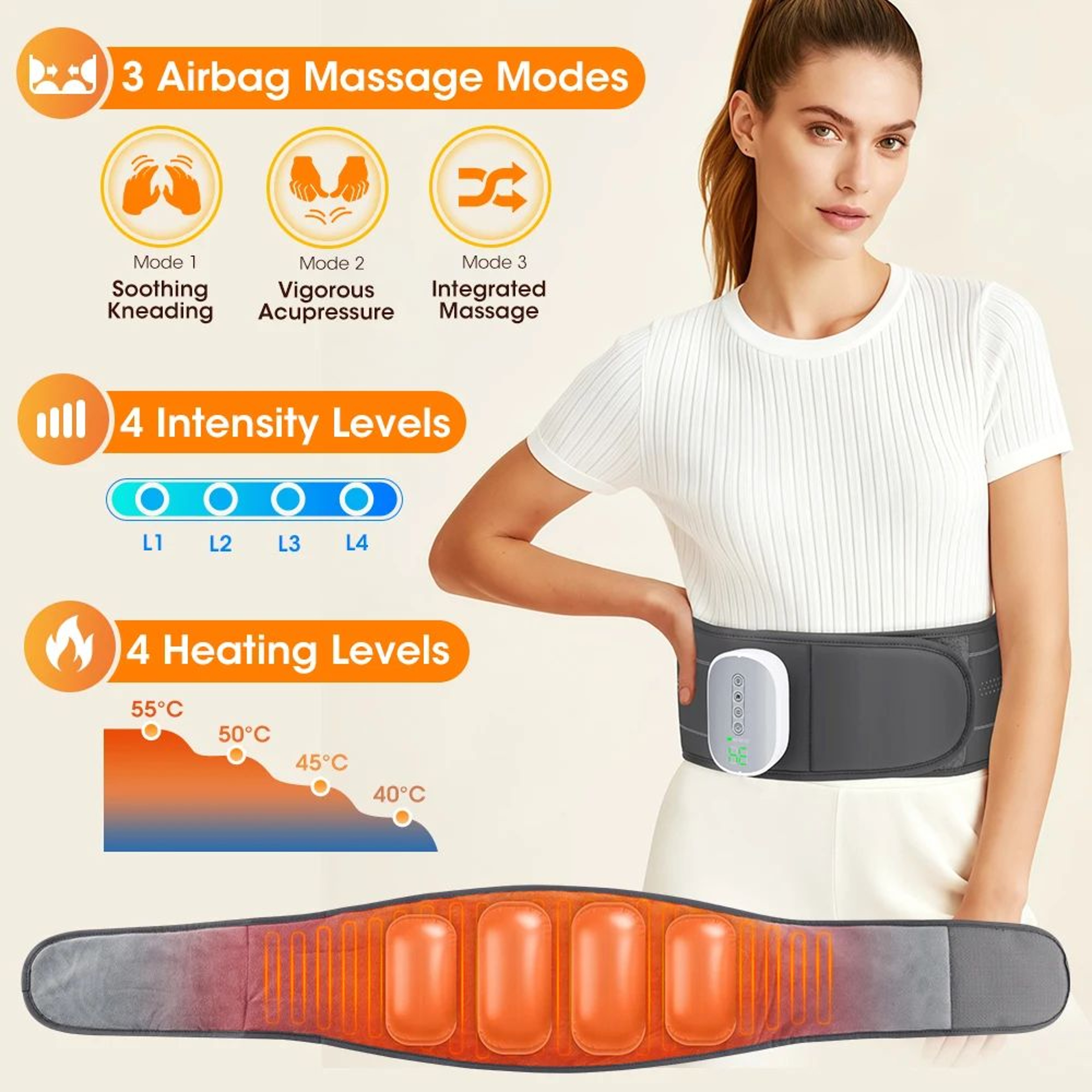CozyRelief Cordless Back Massager Heated Waist Massage Belt With Air Compression 2