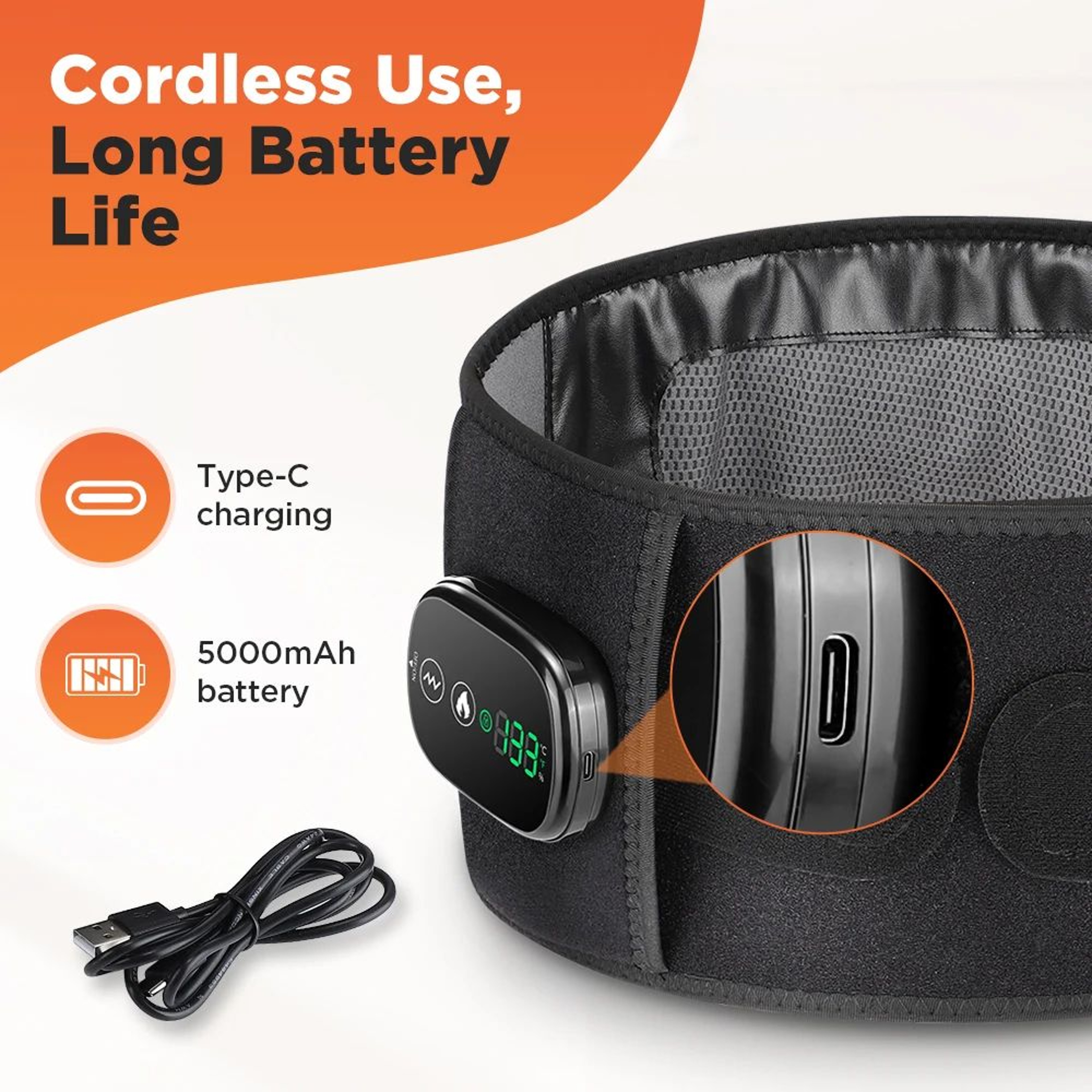 Cordless Heated Massage Belt With Red Light Therapy And Vibration For Lower Back Relief 4