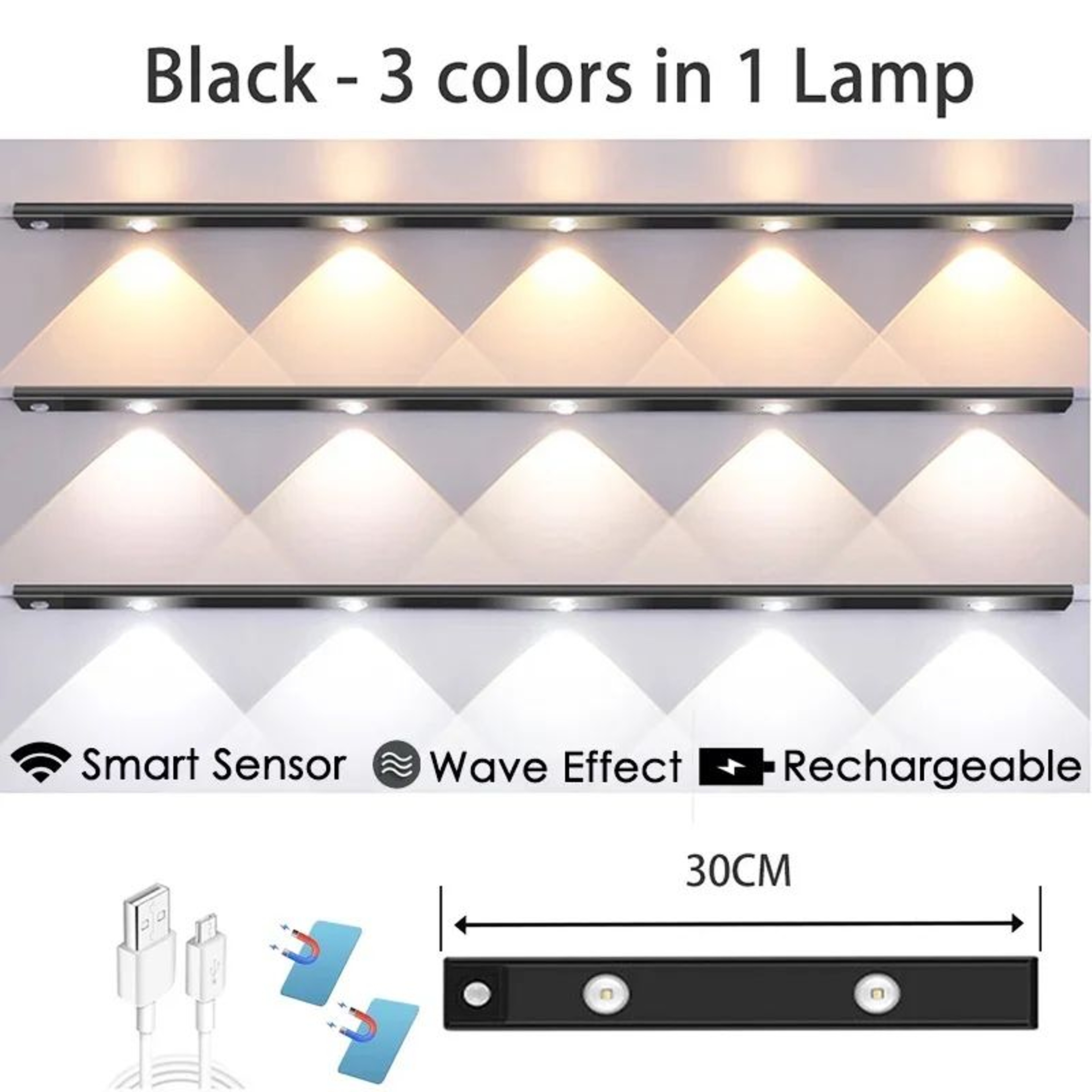 LumiGlow Rechargeable Under Cabinet Lights With Motion Sensor And 3 Color Dimmable LED 8