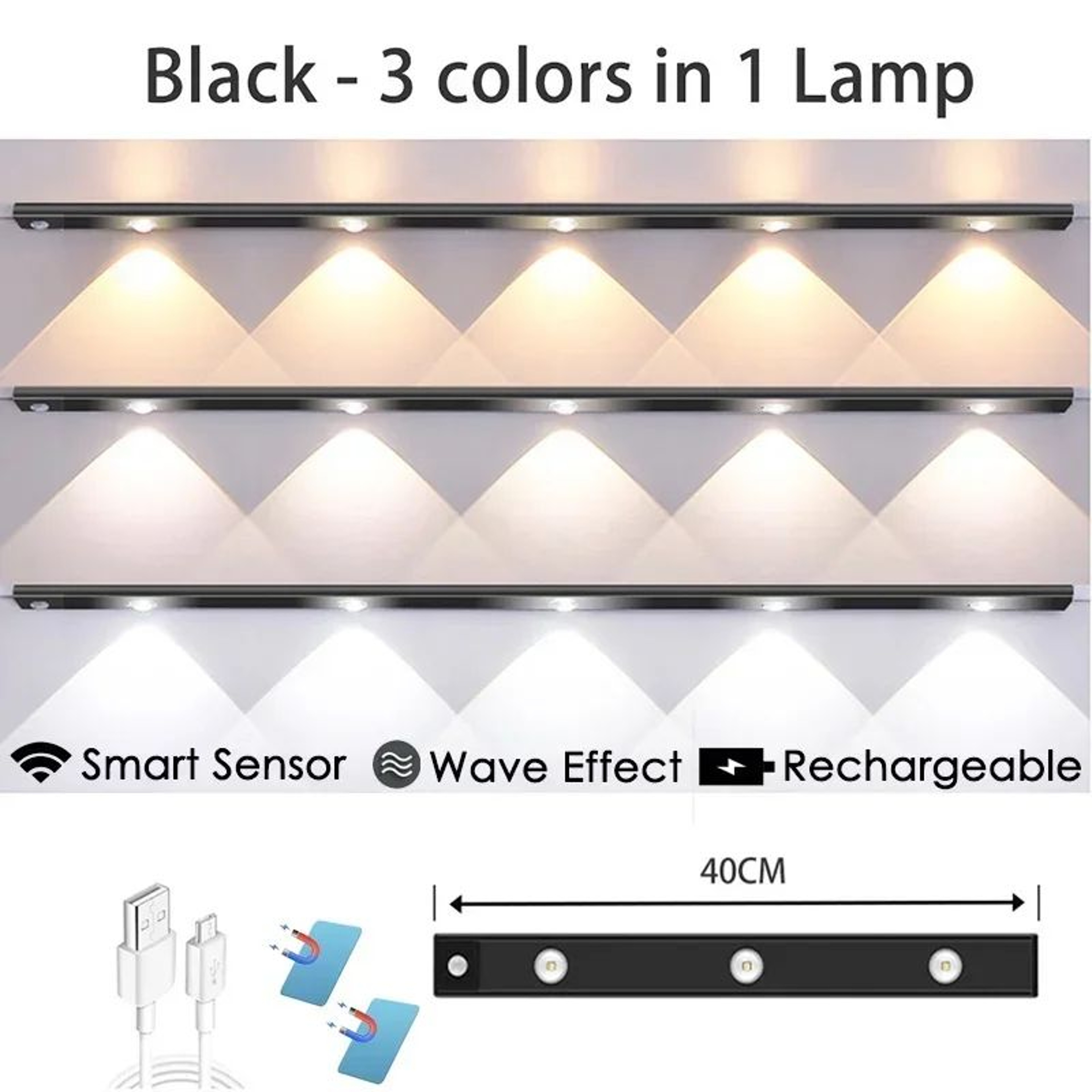 LumiGlow Rechargeable Under Cabinet Lights With Motion Sensor And 3 Color Dimmable LED 10