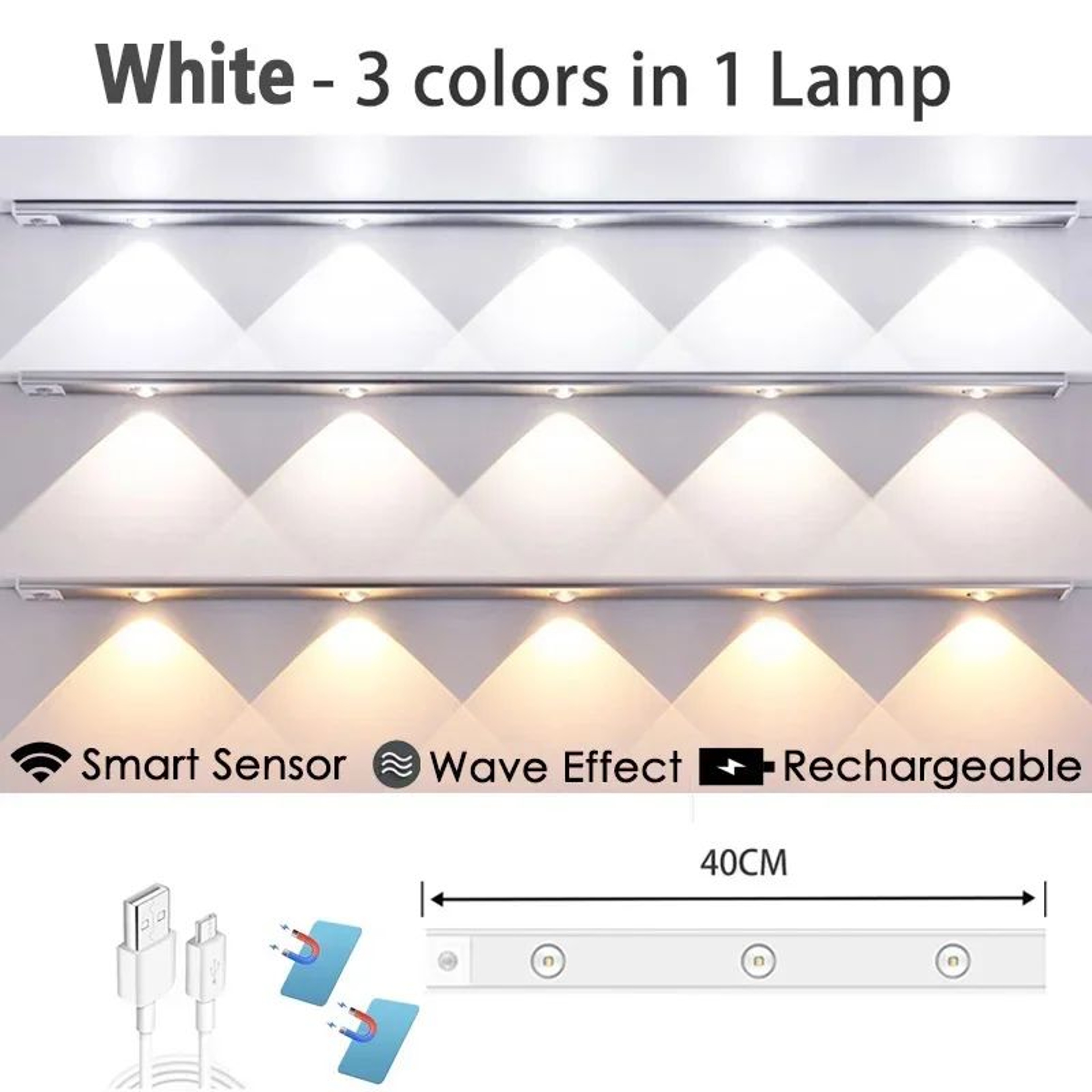 LumiGlow Rechargeable Under Cabinet Lights With Motion Sensor And 3 Color Dimmable LED 11