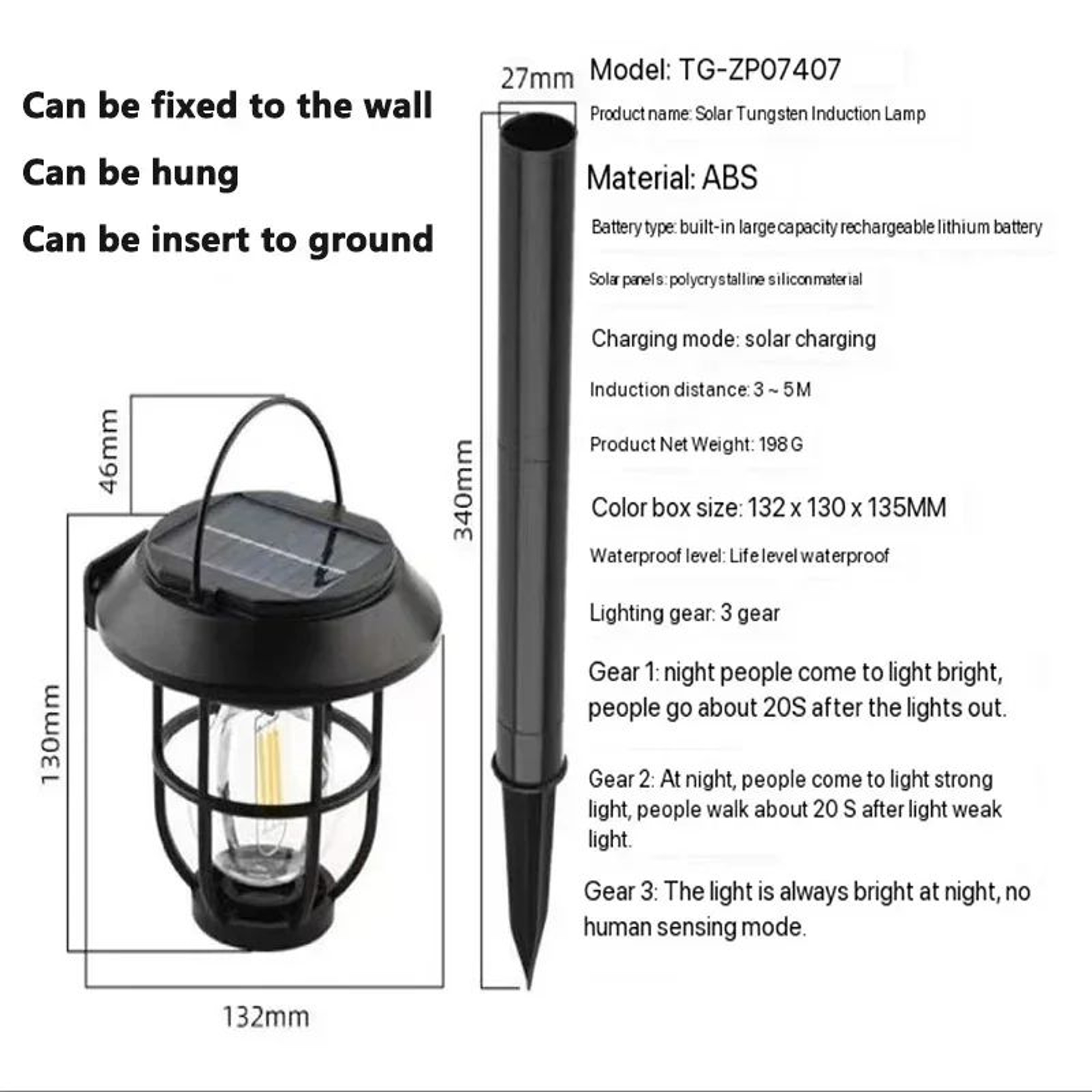 3 In 1 Solar Outdoor Light Motion Sensor Garden Wall And Camping Lamp 7