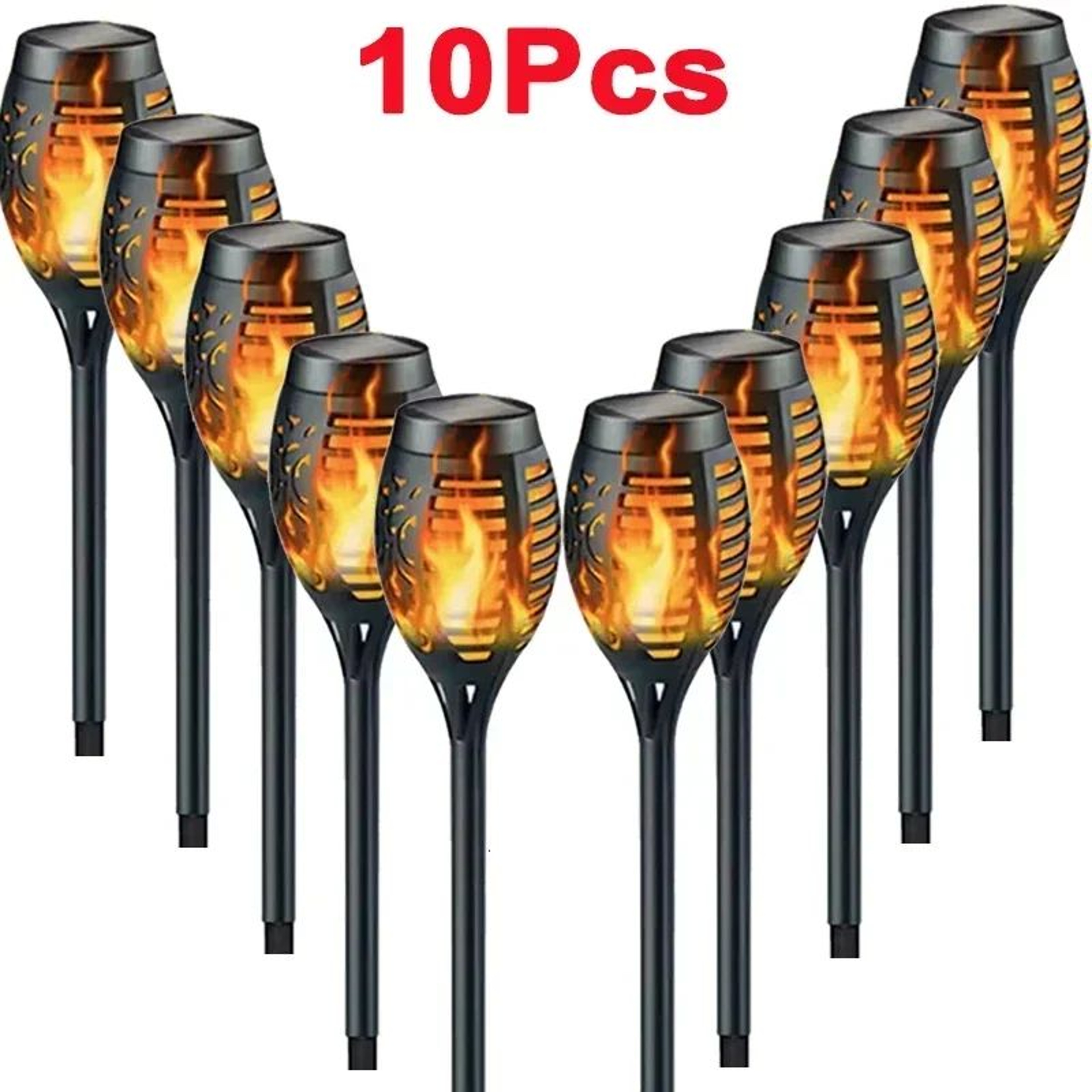 Solar Flame Torch Lights Outdoor Waterproof Flickering LED Garden Stakes 1 2 4 6 8 10 Pack 11