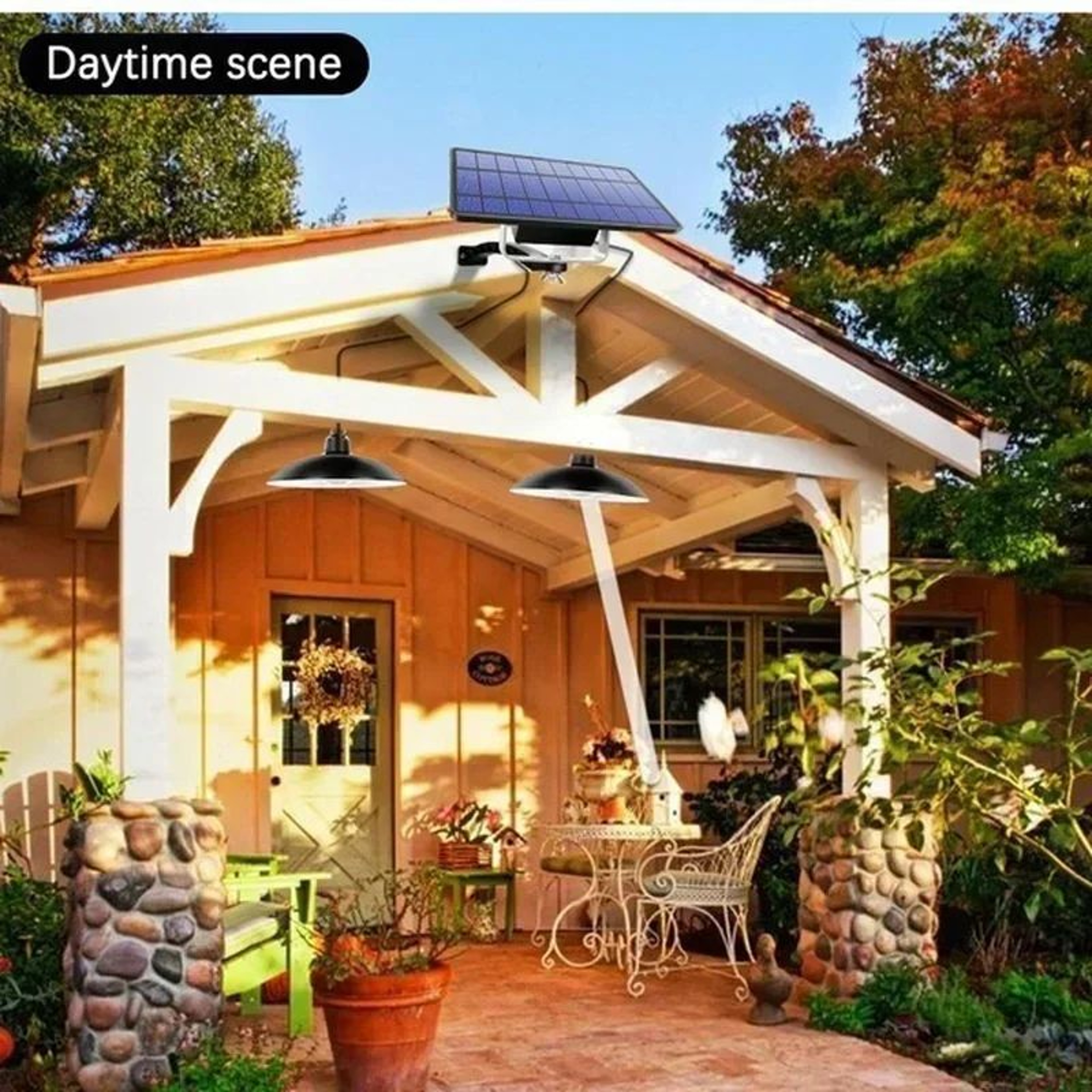 Solar Pendant Light Dual Head Remote Control IP65 Waterproof Dusk To Dawn Outdoor Solar Shed Light 5