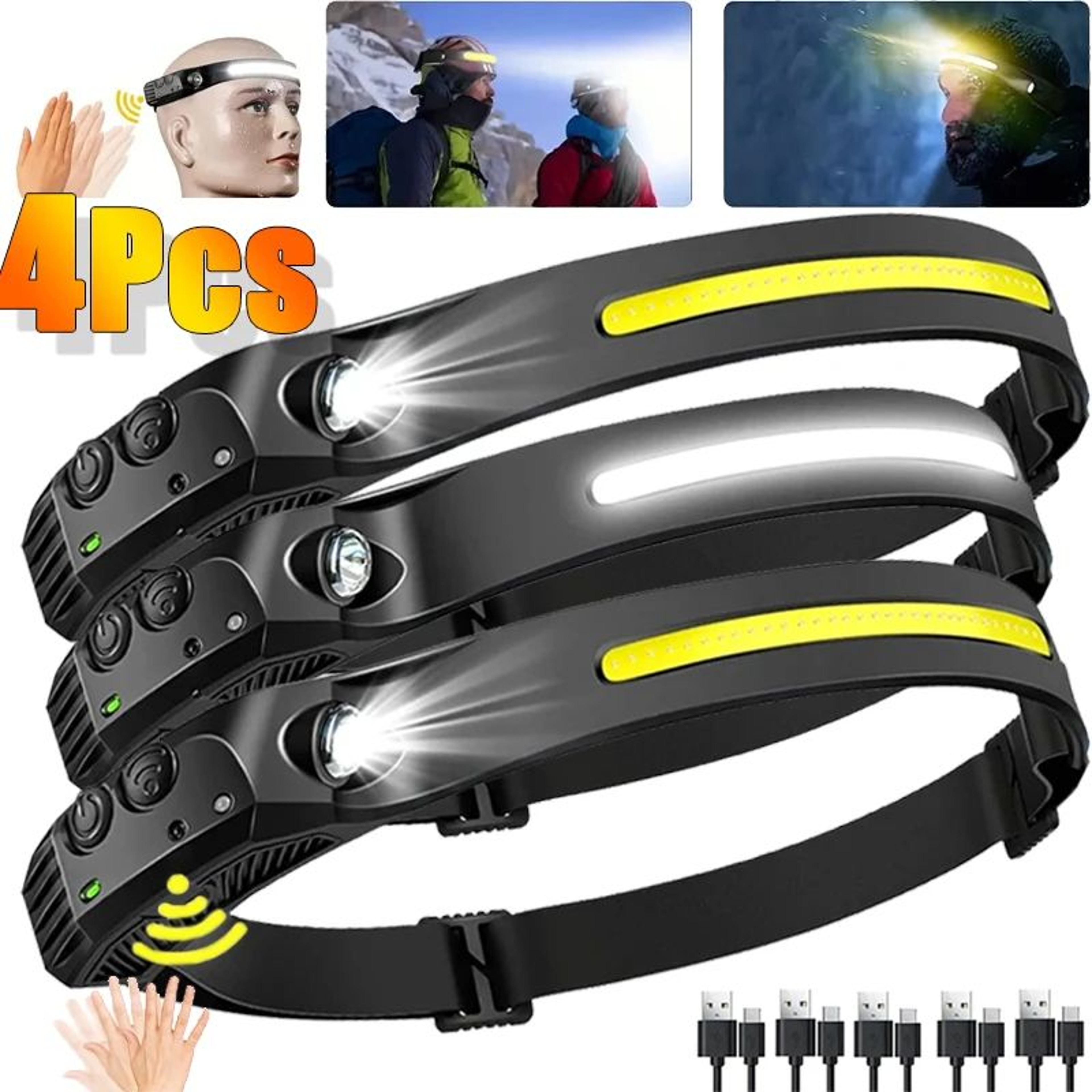 Motion Sensor USB Rechargeable LED Headlamp Waterproof Camping Headlamp For Hiking Fishing  Work 0