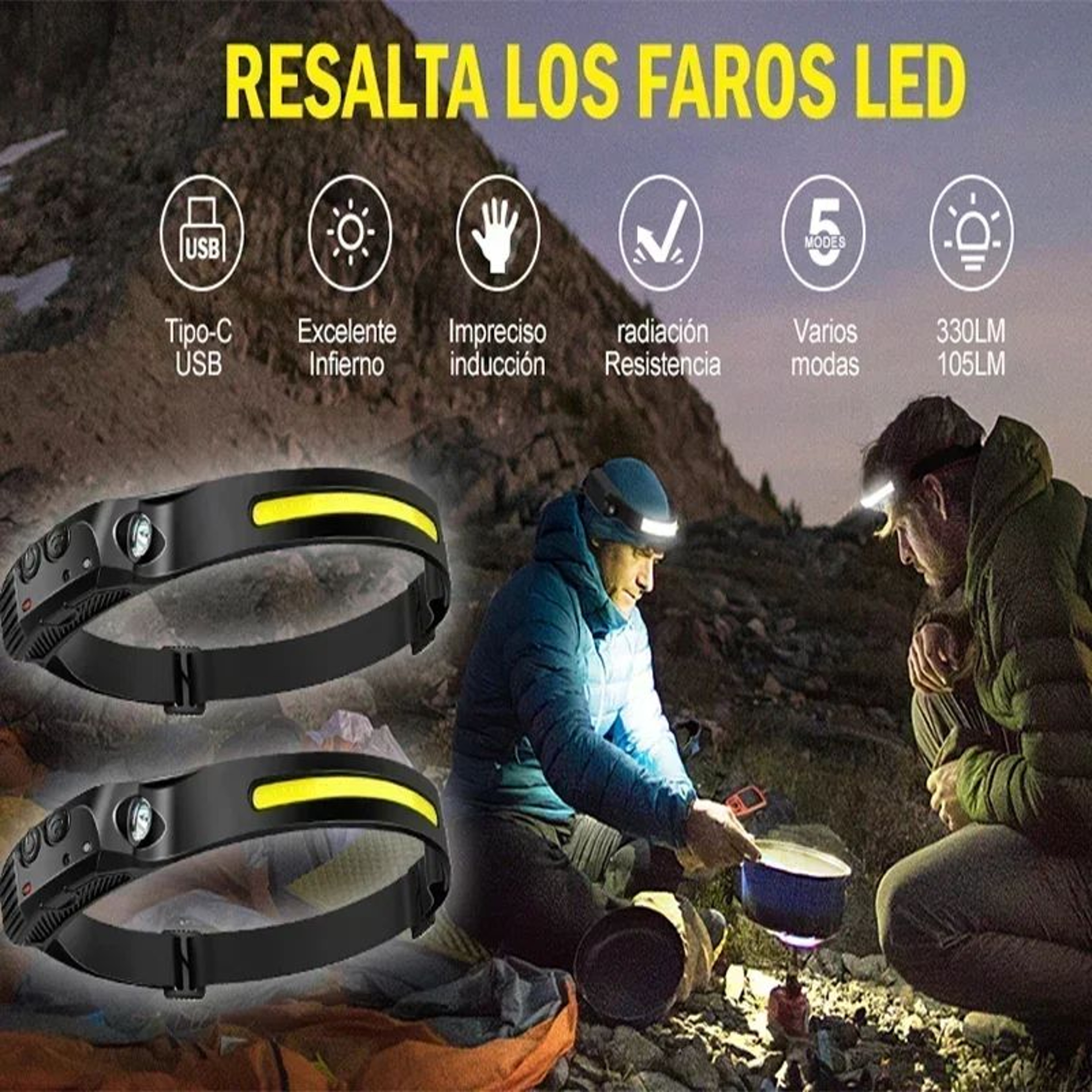 Motion Sensor USB Rechargeable LED Headlamp Waterproof Camping Headlamp For Hiking Fishing  Work 5