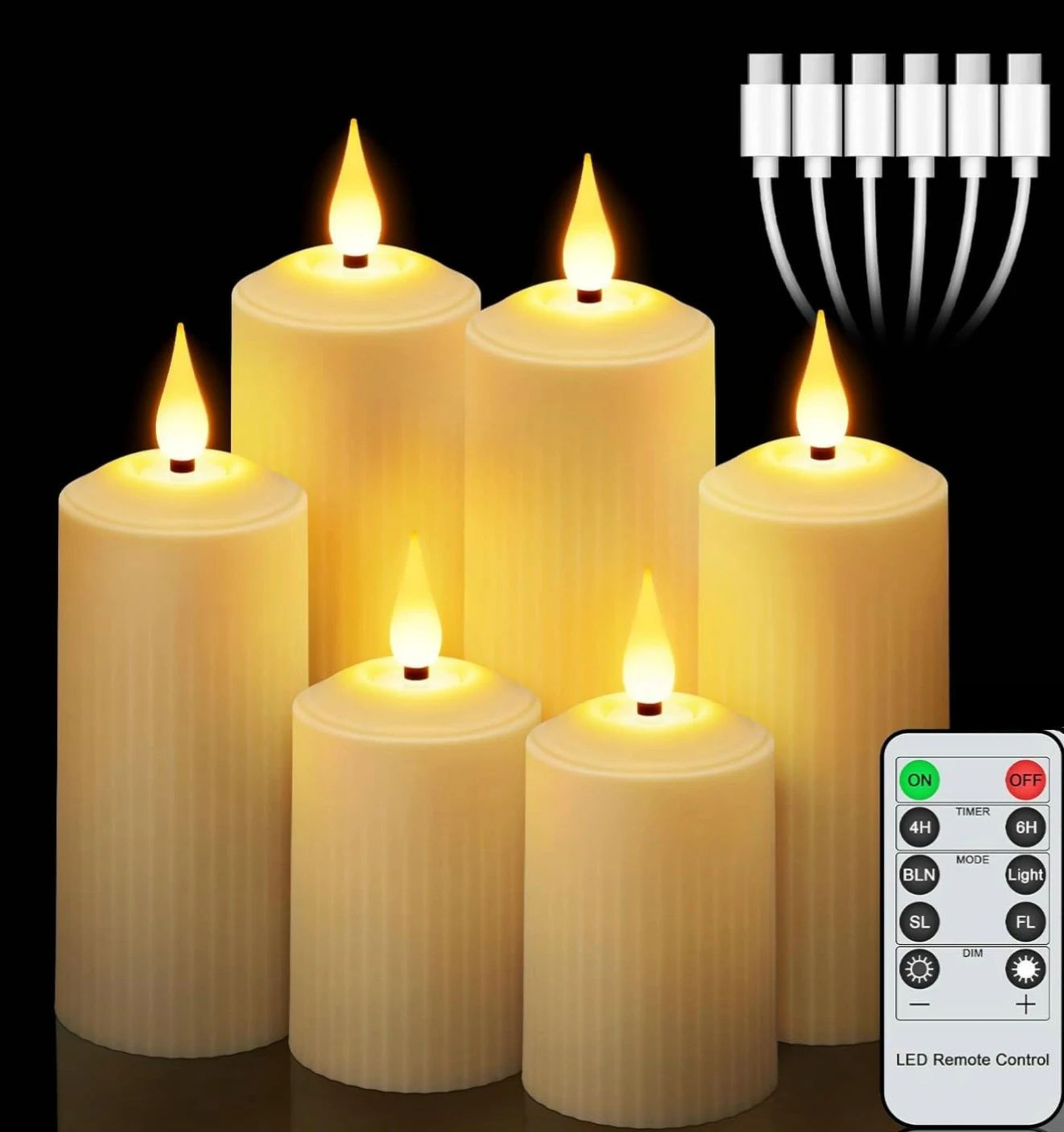 6 Piece Rechargeable LED Candles With Remote Control Waterproof Flickering Pillar Set 0