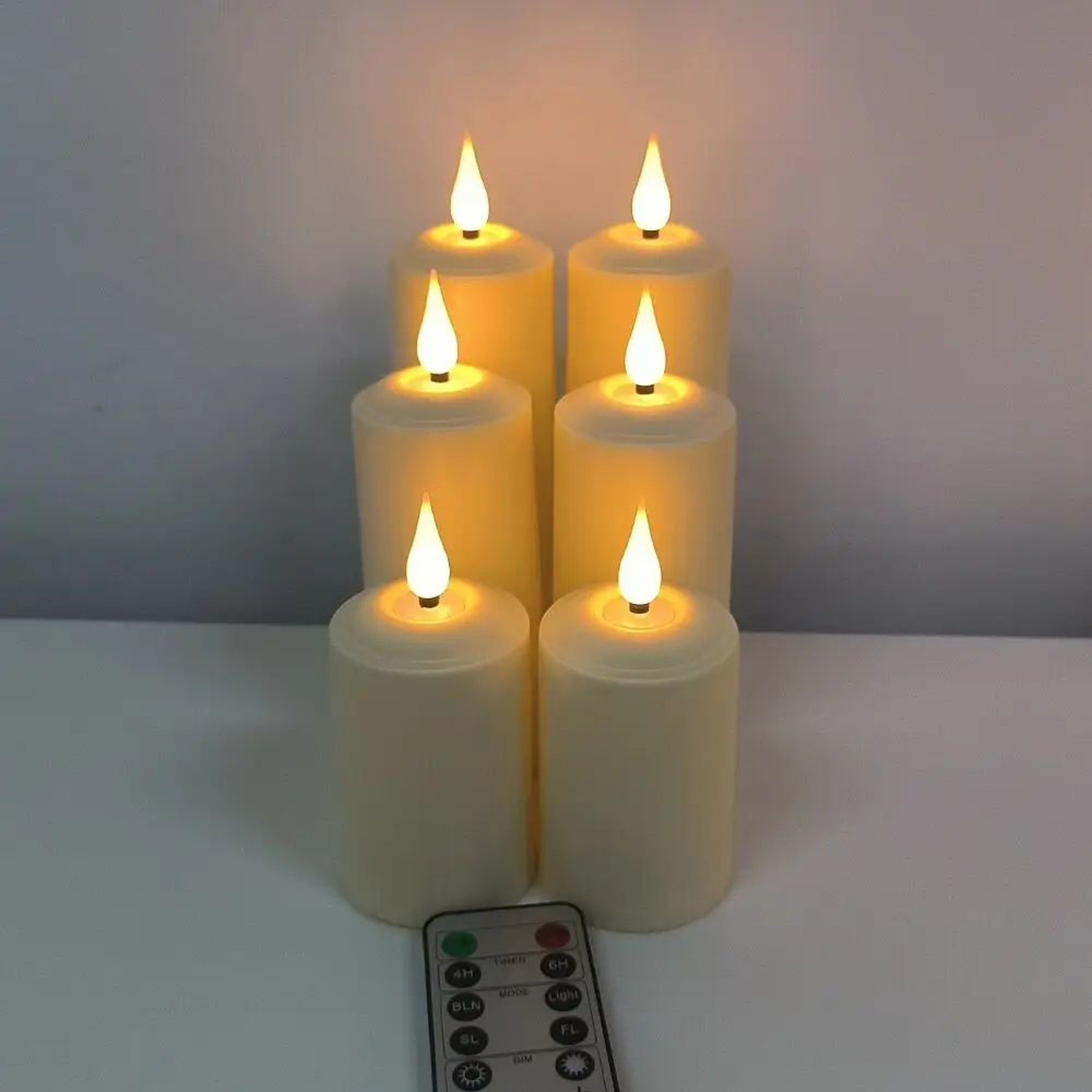6 Piece Rechargeable LED Candles With Remote Control Waterproof Flickering Pillar Set 6