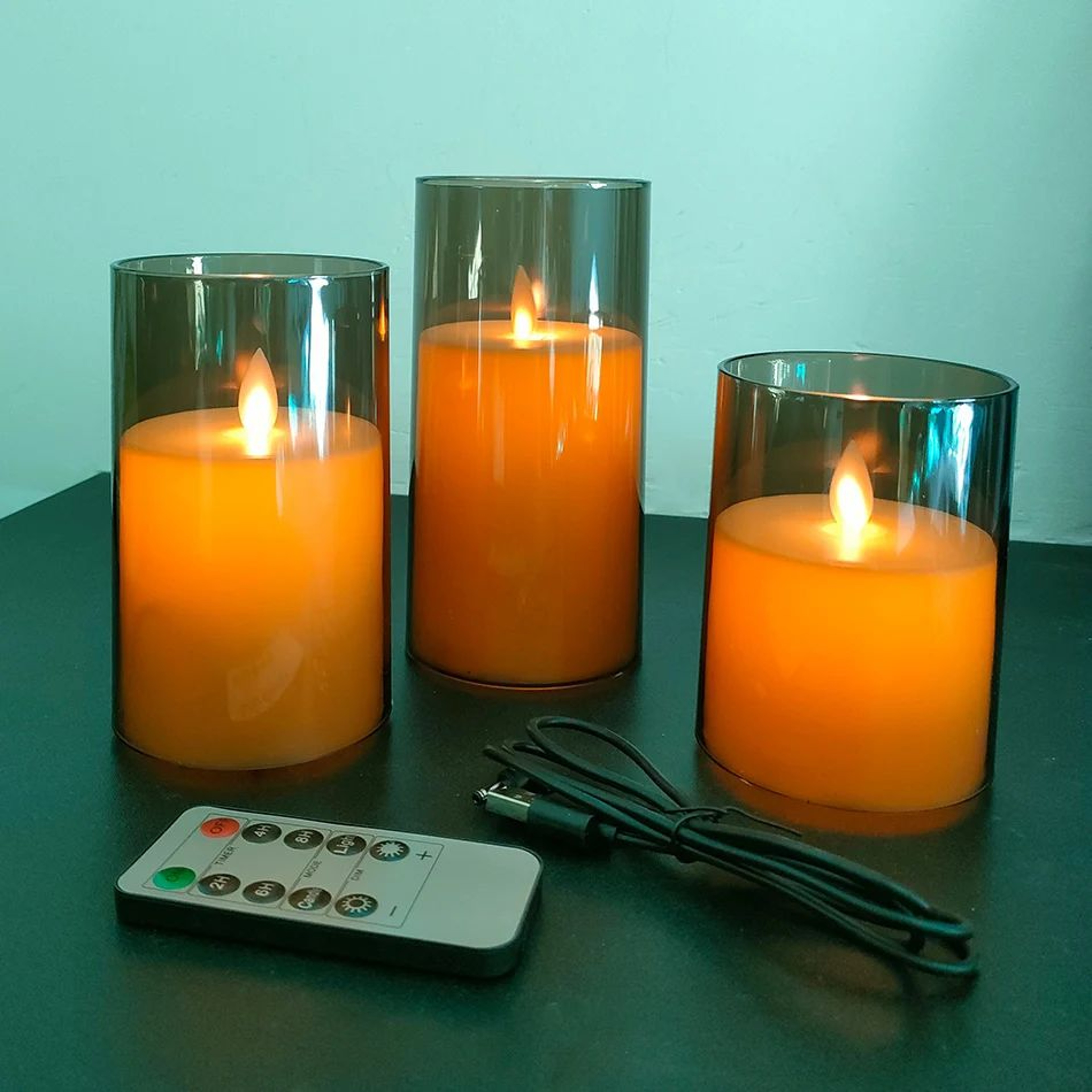 USB Rechargeable LED Pillar Candles 3 Piece Set With Moving Wick And Remote Control 0